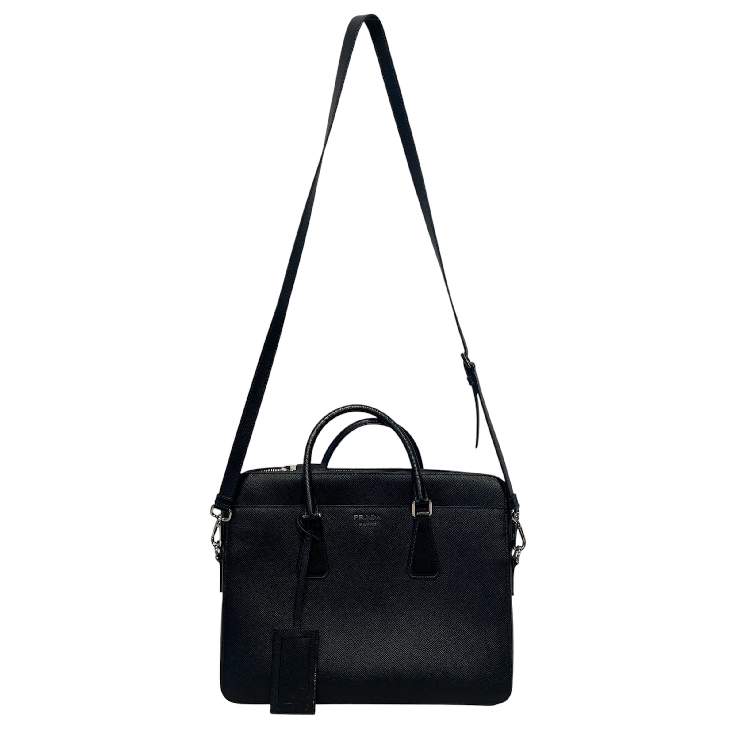 PRADA/Briefcase/Leather/BLK/Saffiano Triangle Briefcase view 2