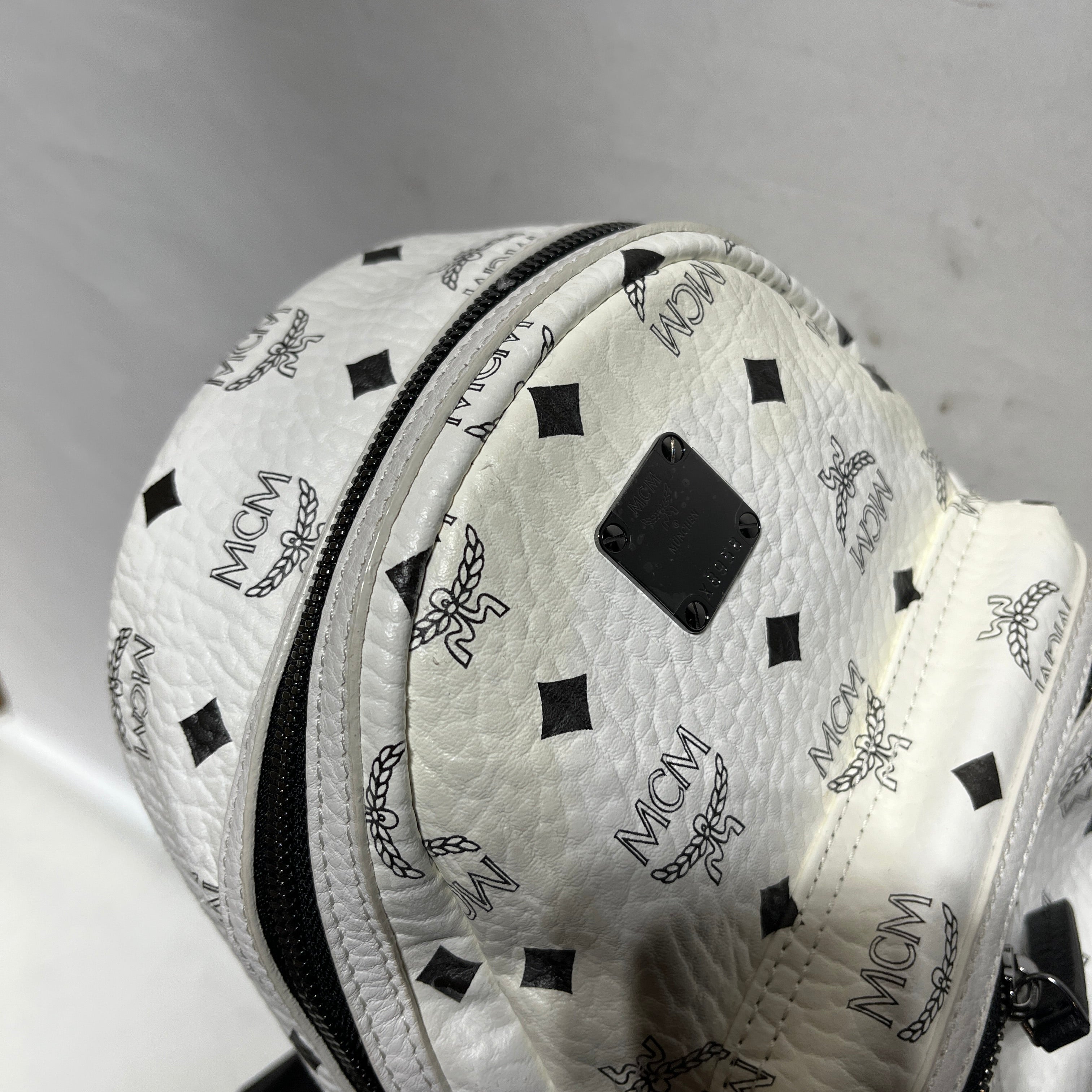 MCM/Backpack/Monogram/Leather/WHT/black studded mini view 9