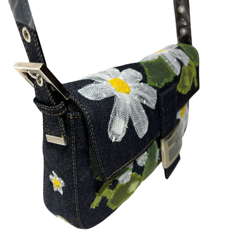 FENDI/Hand Bag/Floral Pattern/Denim/IDG/Mesh Flowers & Sequins