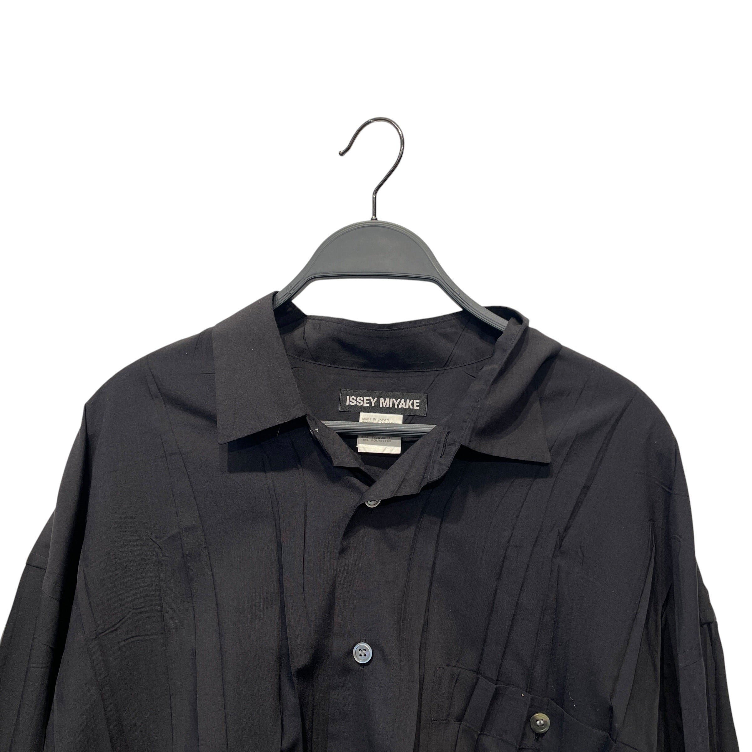 ISSEY MIYAKE/LS Shirt/8/Polyester/BLK/wrinkle pleats view 2
