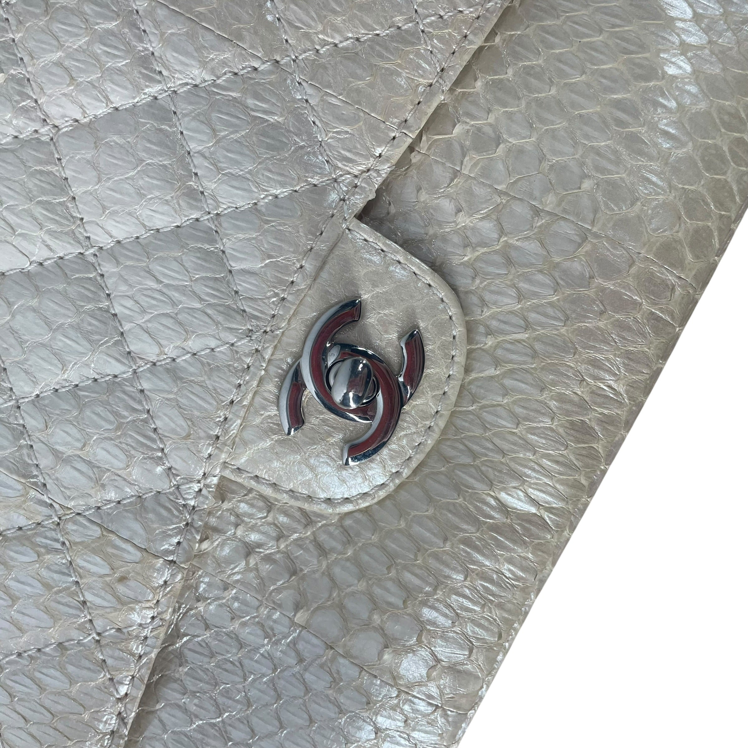 CHANEL/Cross Body Bag/Animal Pattern/Leather/CRM/PYTHON CLASSIQUE SIL HARDWARE view 6