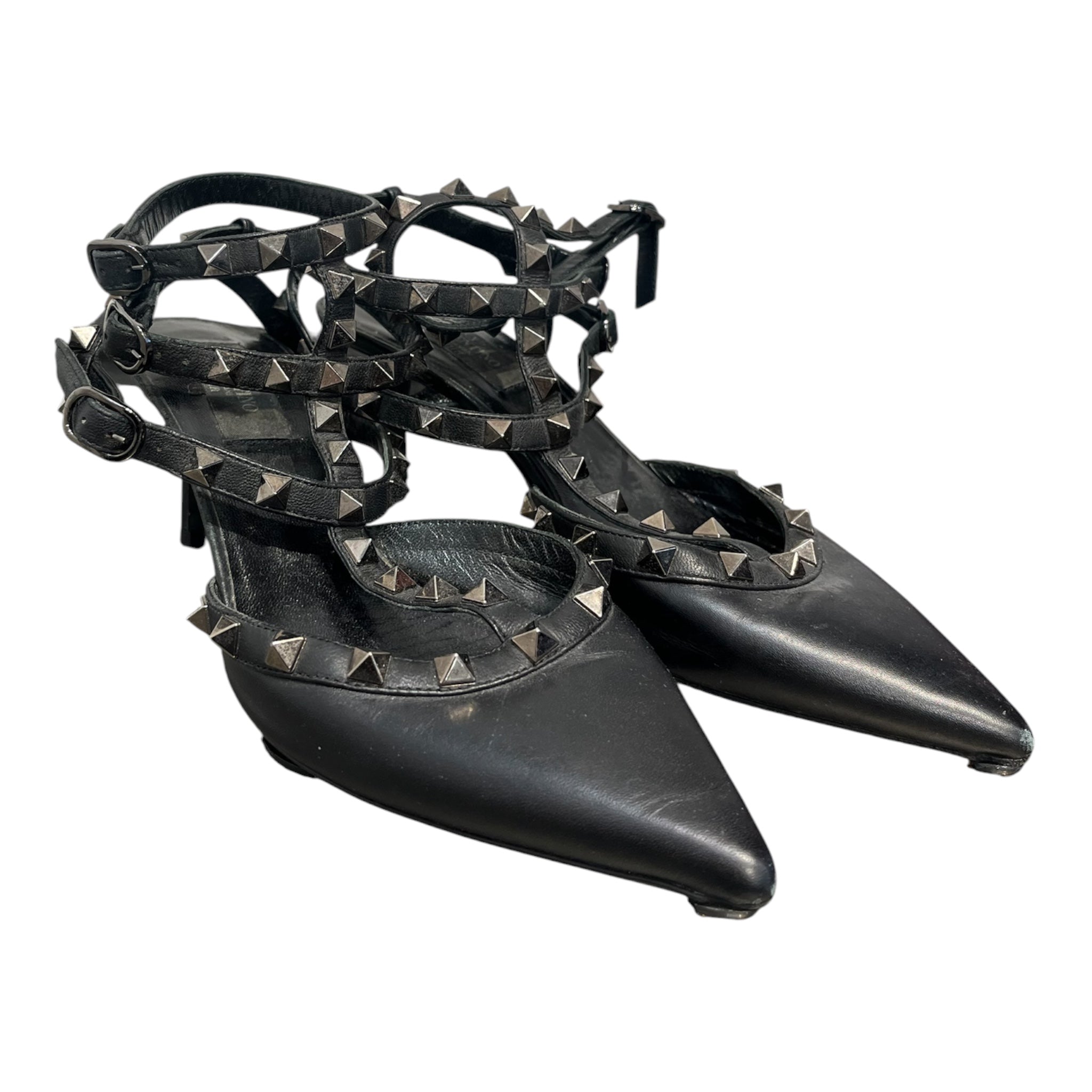 VALENTINO GARAVANI/Heels/US 7/Leather/BLK/V-Tip/NOIR-ROCKSTUD-KITTEN view 1