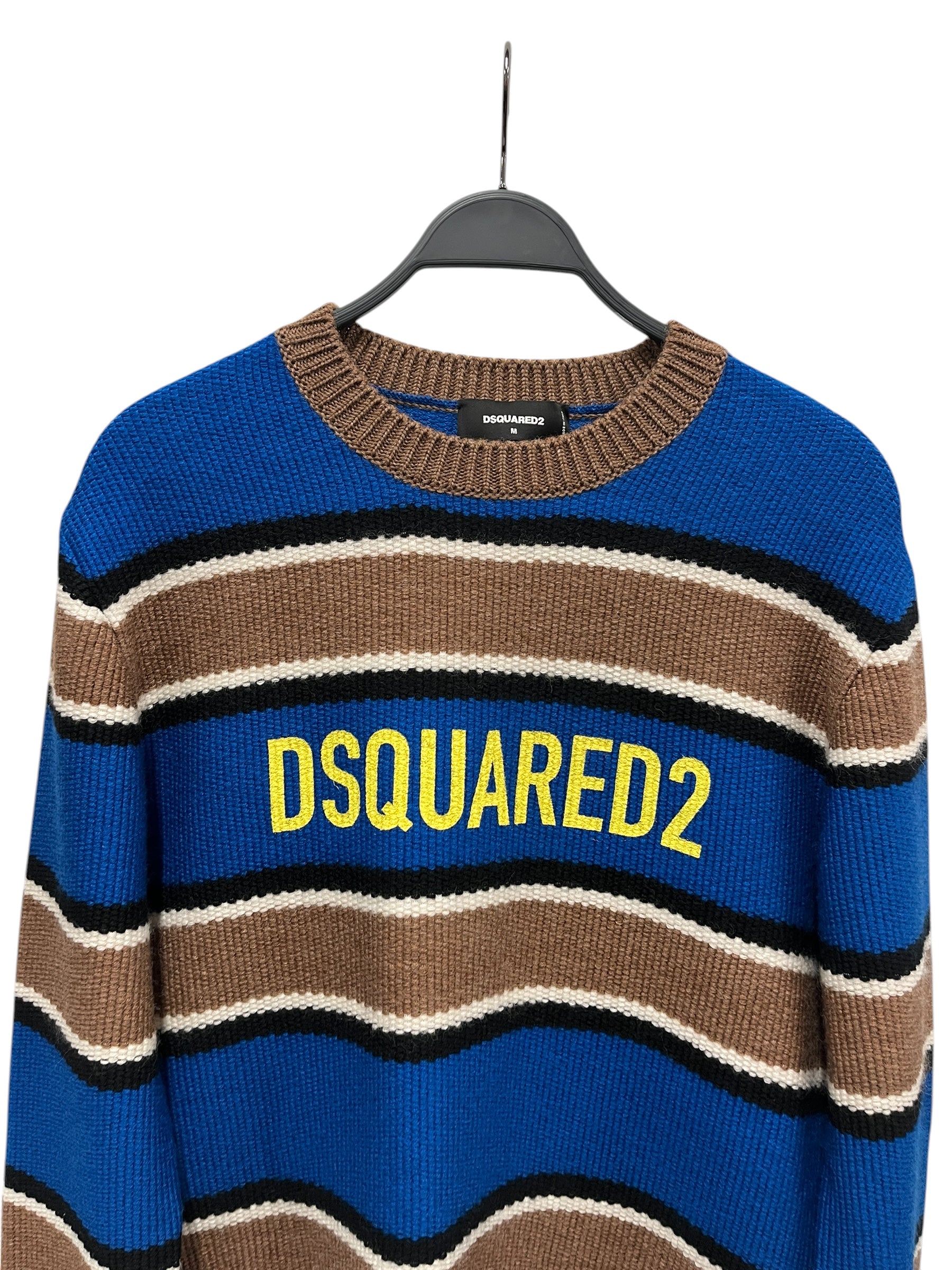 DSQUARED2/Heavy Sweater/M/Stripe/Wool/MLT/Yellow Logo Blu/Brwn Stripes view 2