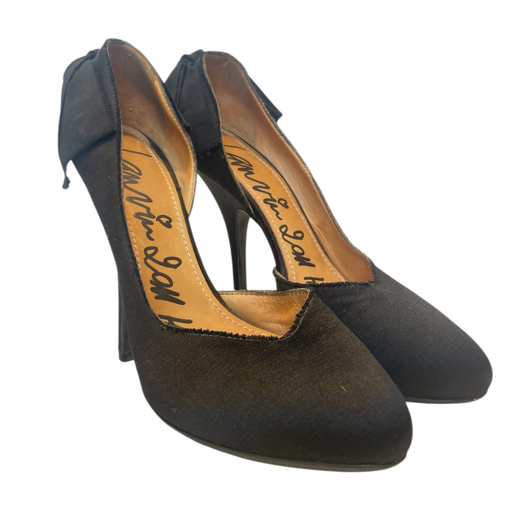 LANVIN/Heels/EU 38/Suede/BLK/BOW ON HEEL view 1