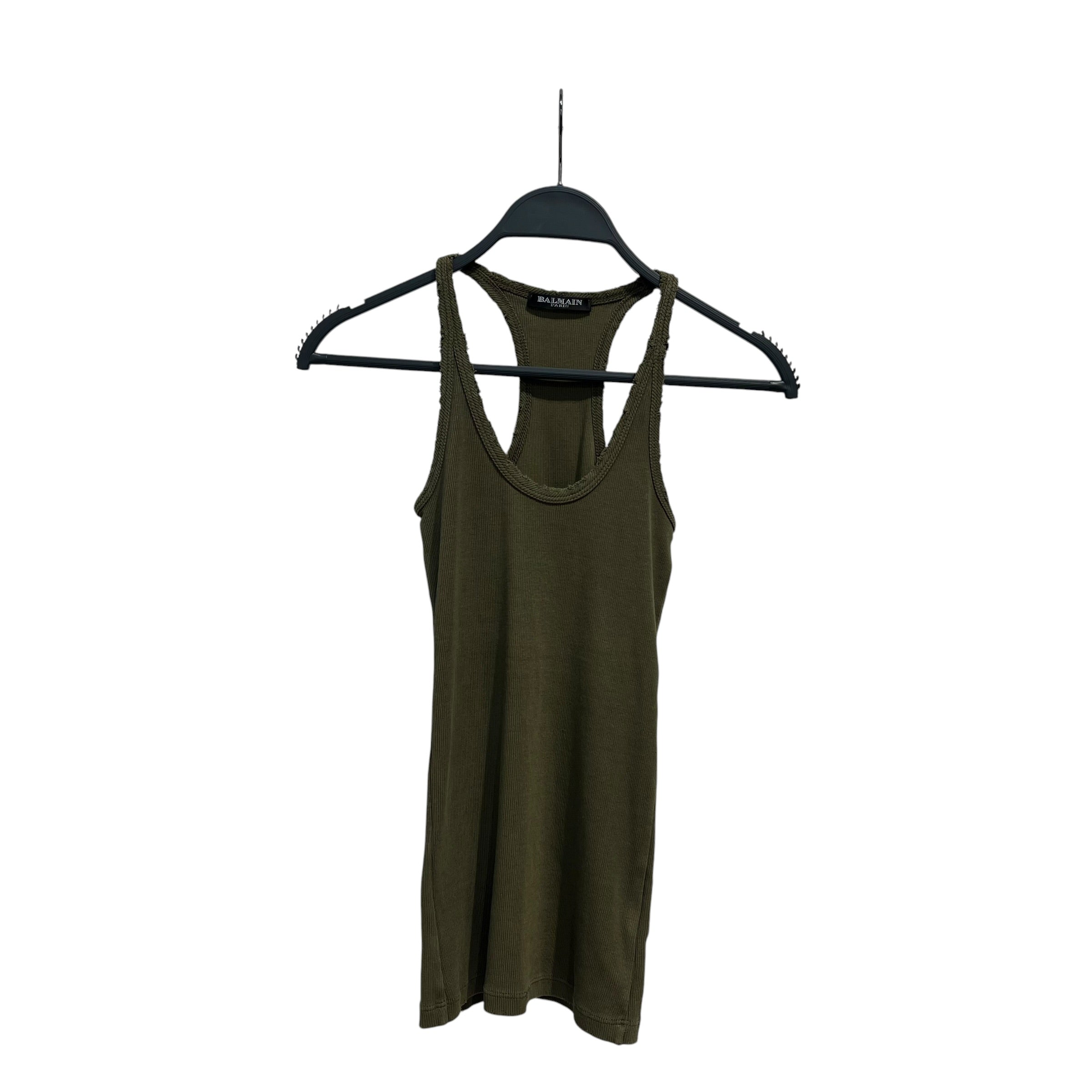BALMAIN/SL Cut & Sew/36/Cotton/GRN/RIBBED, DISTRESS SLEEVE/NECK view 1