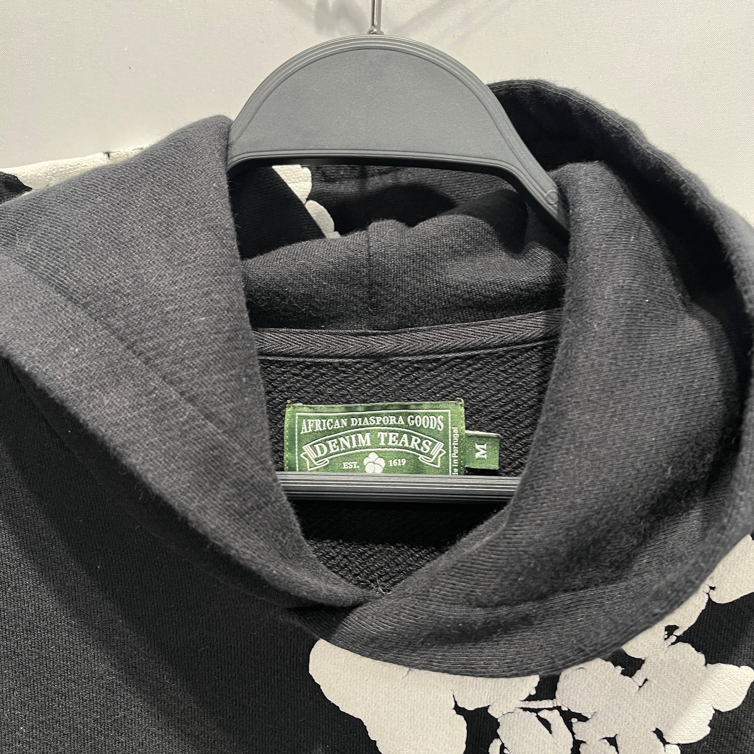DENIM TEARS/Hoodie/L/Cotton/BLK/white flowers view 3