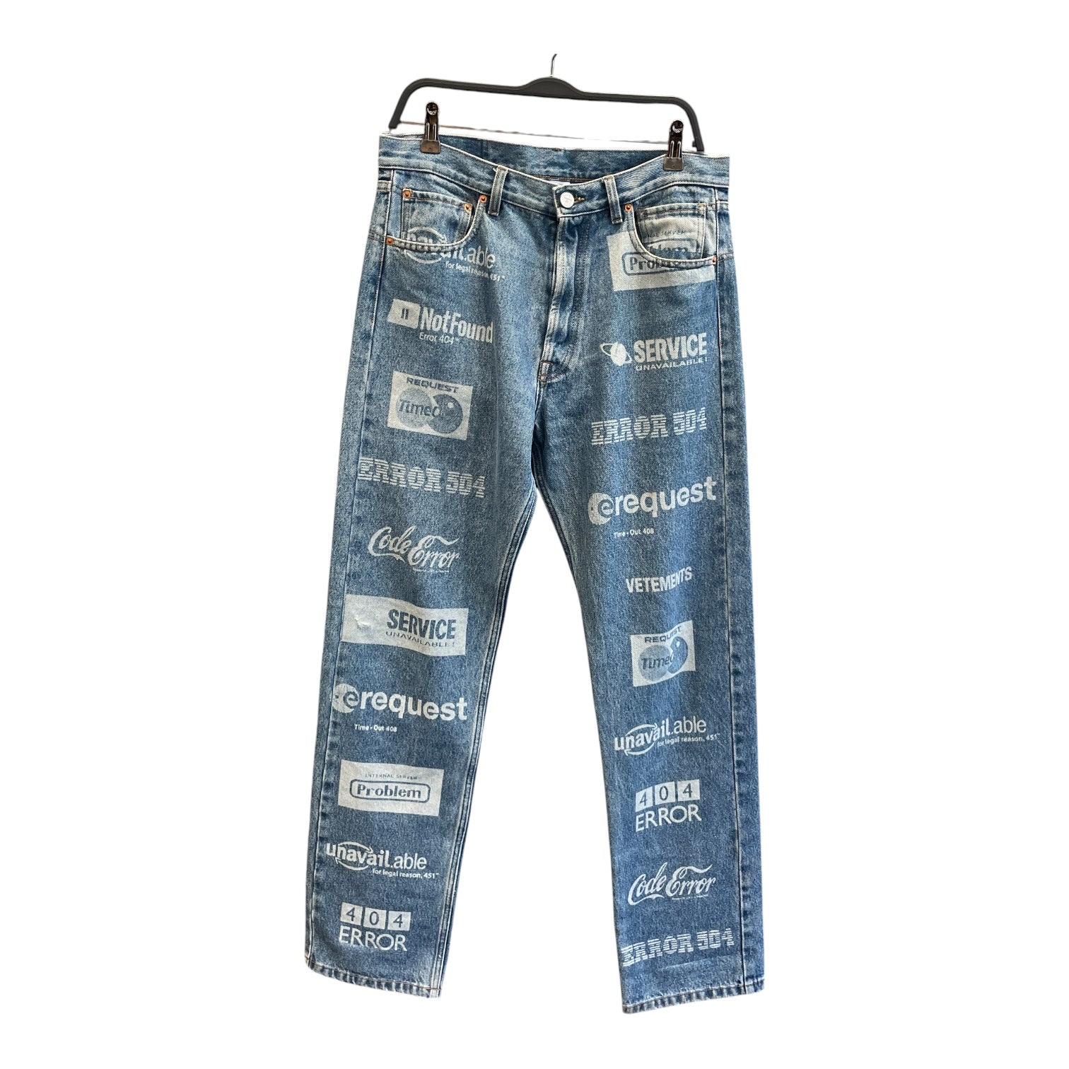 VETEMENTS/Straight Pants/L/Denim/BLU/Graphic/HIVER2020 FULLY BRANDED JEANS view 1