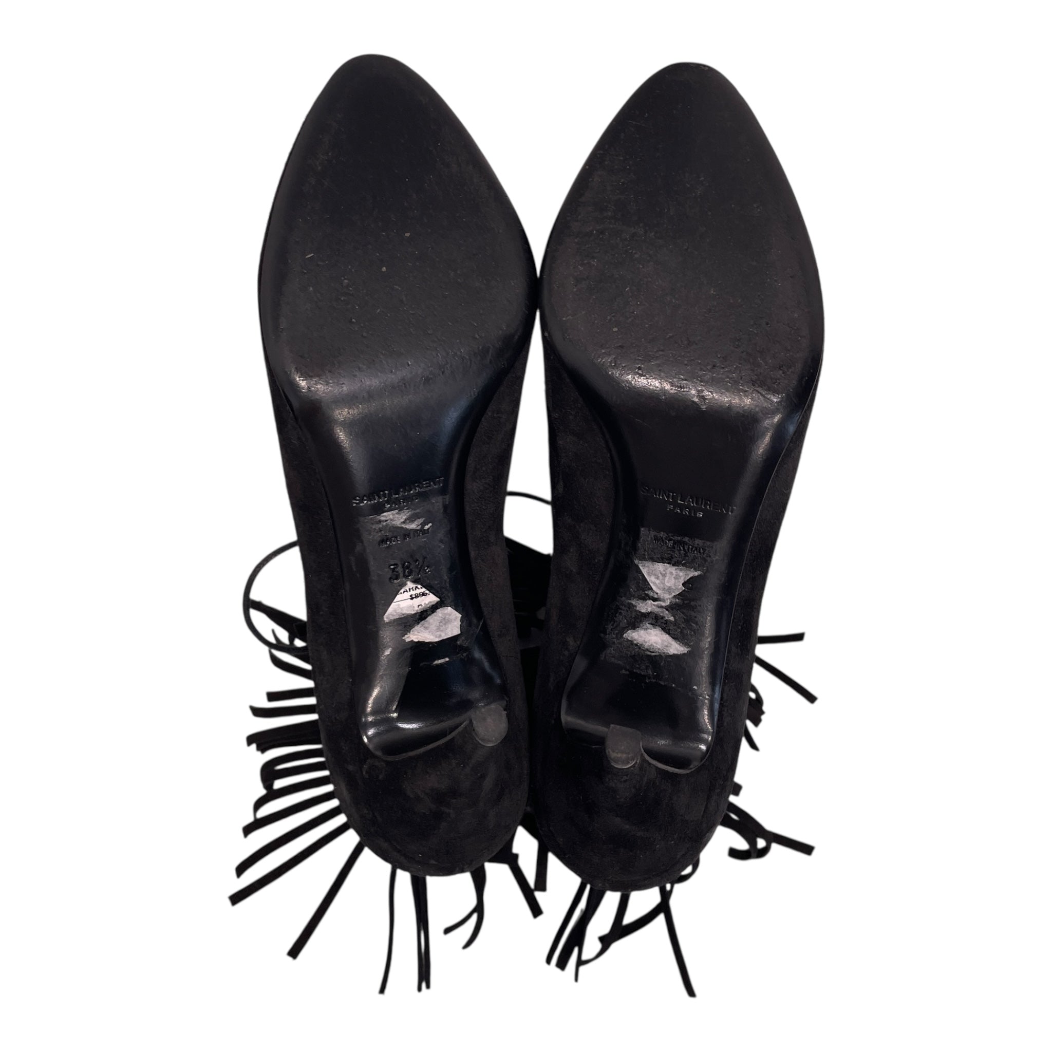 SAINT LAURENT/Heels/EU 38.5/Suede/BLK/FRINGE LACE UP HEEL view 4