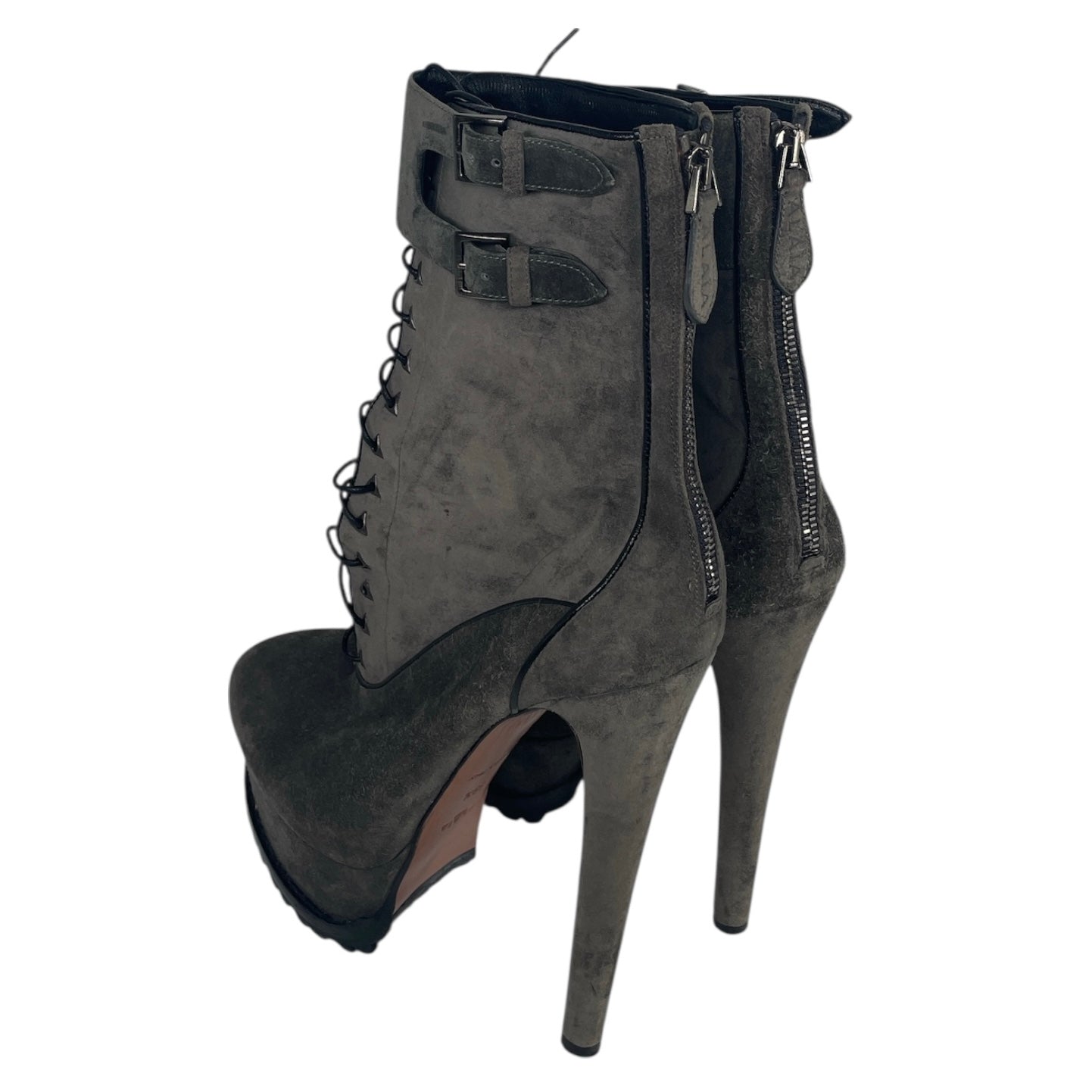 ALAIA/Boots/EU 39.5/Suede/GRY/platform buckle booties view 2