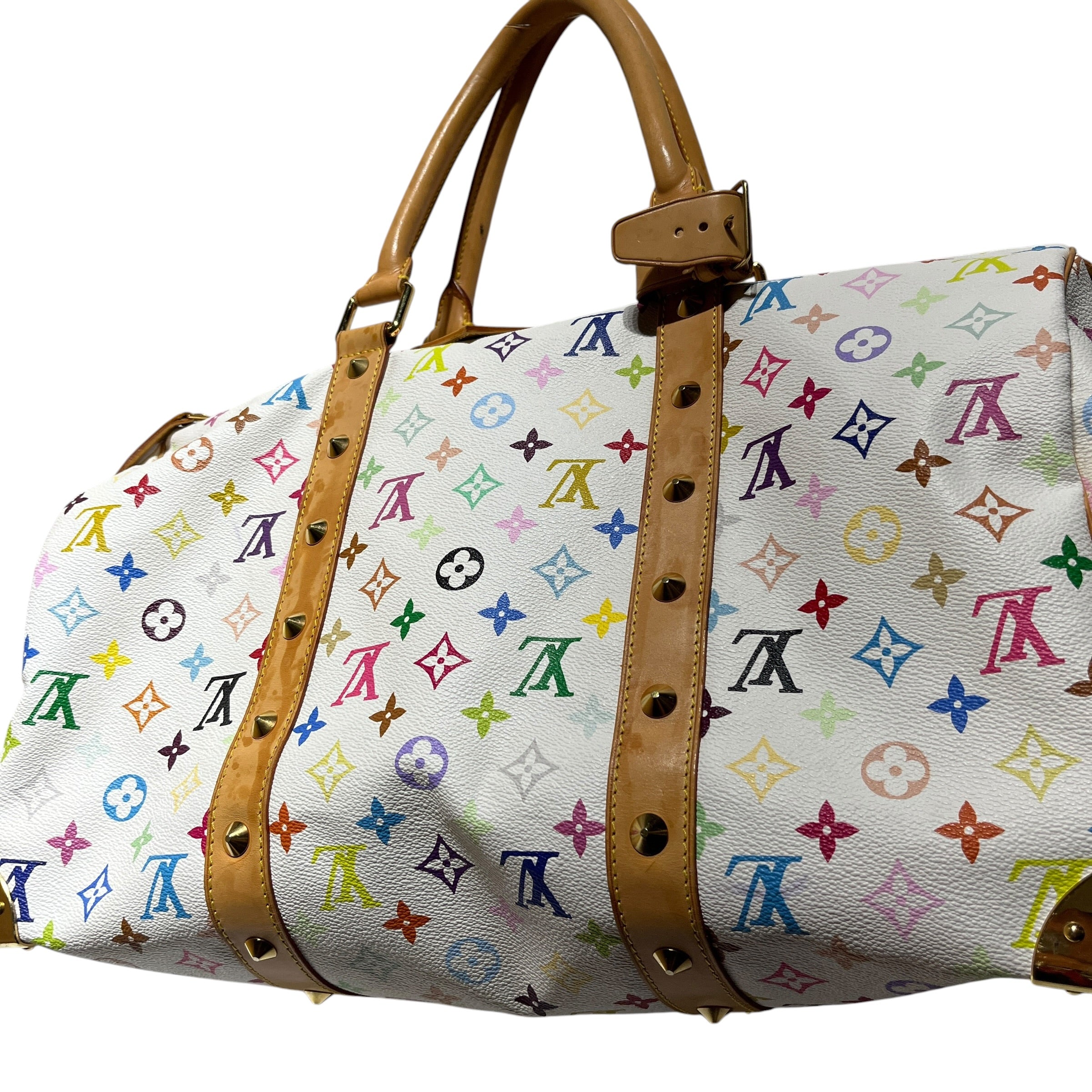 LOUIS VUITTON/Luggage/Monogram/Leather/WHT/Keepall 45 Takashi Murakami view 3