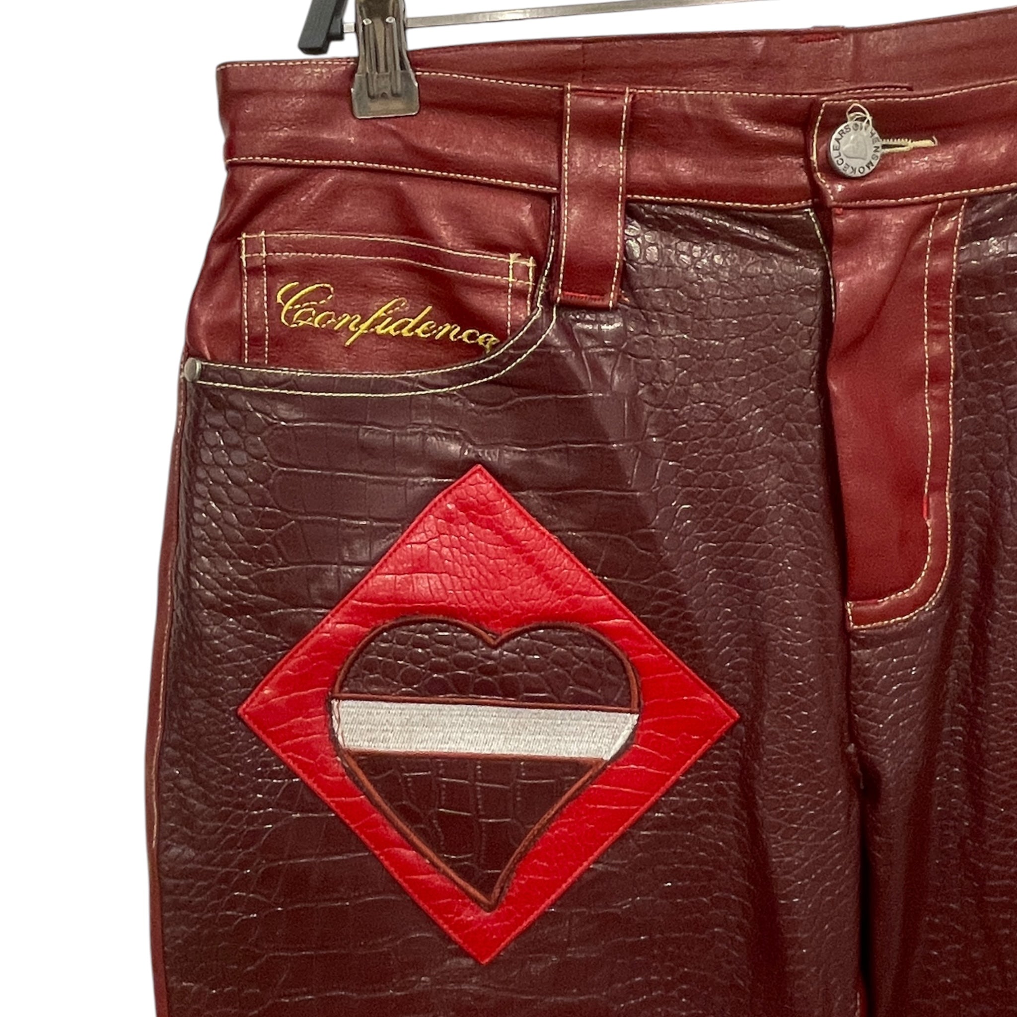 WHEN SMOKE CLEARS/Skinny Pants/30/RED/pleather, heart on thighs view 4
