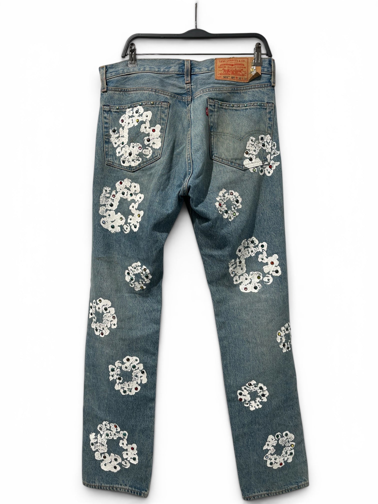 DENIM TEARS/Levi's/Pants/32/Cotton/BLU/Button Fly/Graphic/BEDAZZLED-WHITE WREATHS view 2