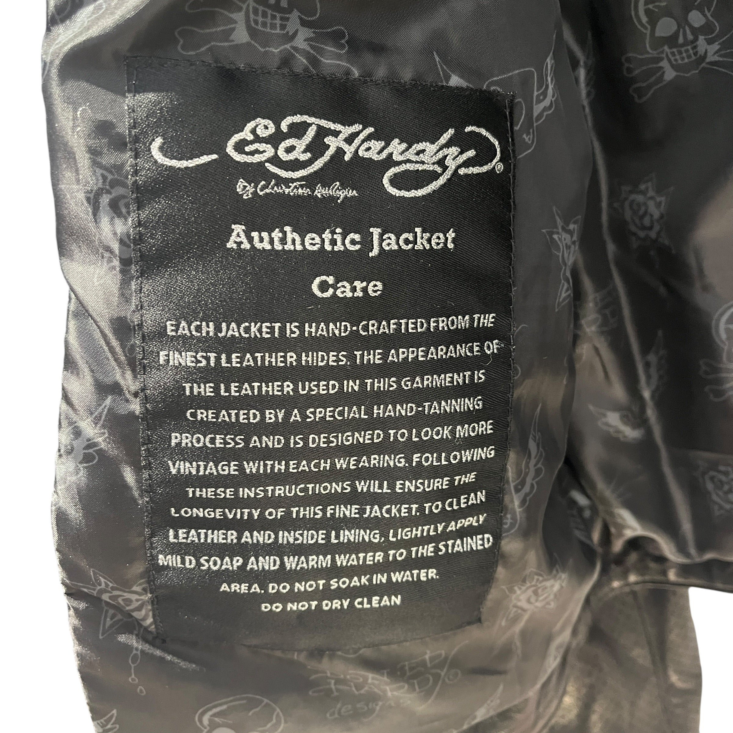 Ed Hardy/Leather Jkt/L/Leather/BLK/LIVE TO RIDE JOLLY ROGER STRIP view 6