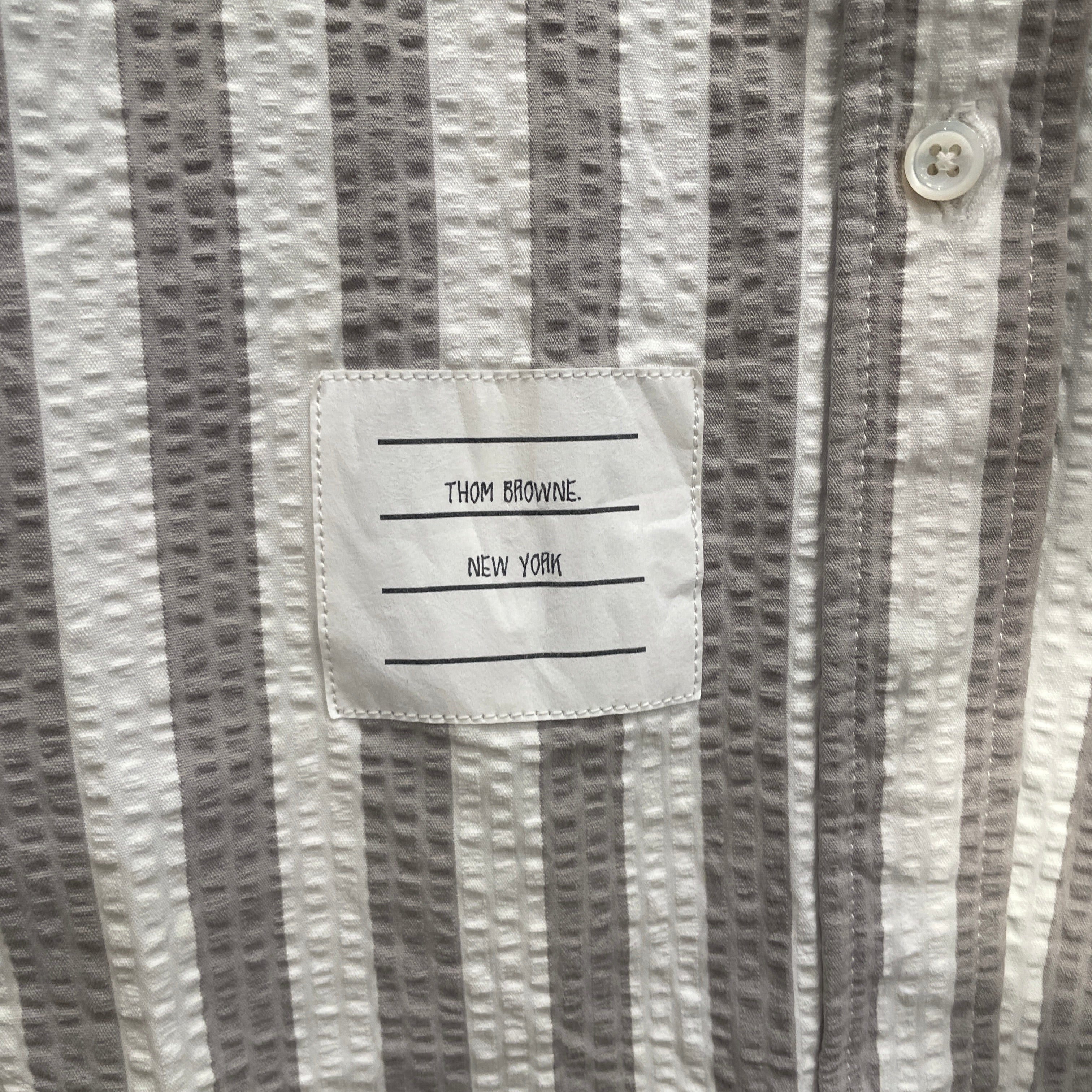 THOM BROWNE. NEW YORK/SS Shirt/42/Cotton/GRY/Stripe/TEXTURED BUTTON UP view 5