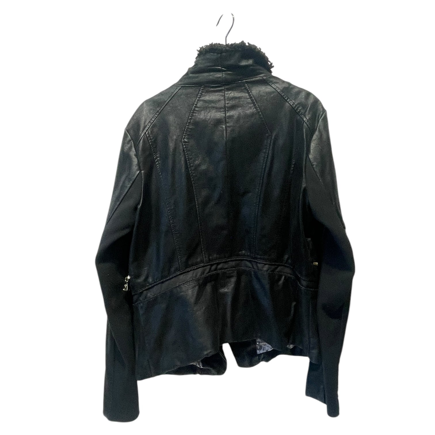 GUESS/Leather Jkt/L/Rayon/BLK/No Collar/GOLD HARDWARE/FLEECE COLLAR view 2