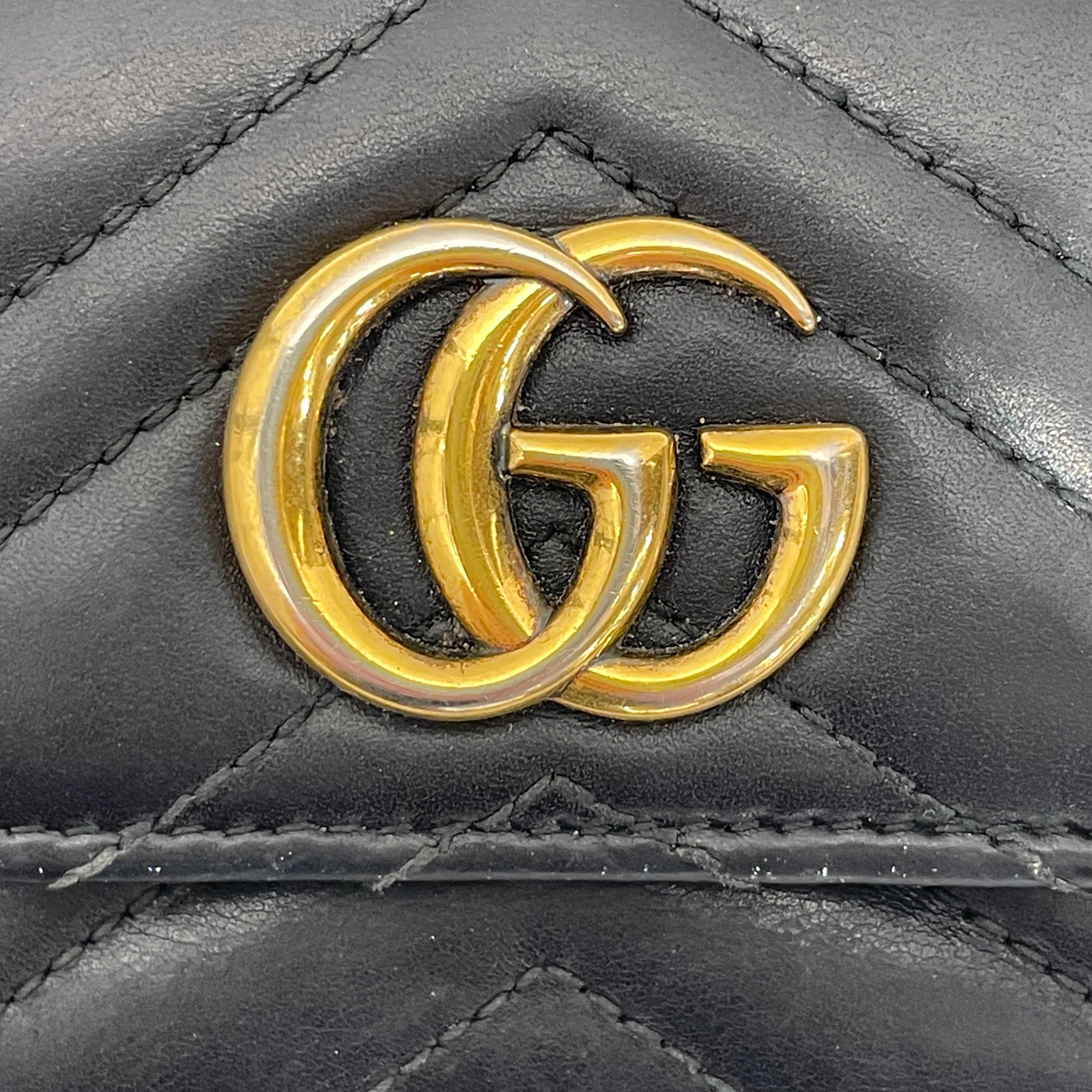 GUCCI/Trifold Wallet/Leather/BLK/M's/matelasse view 6