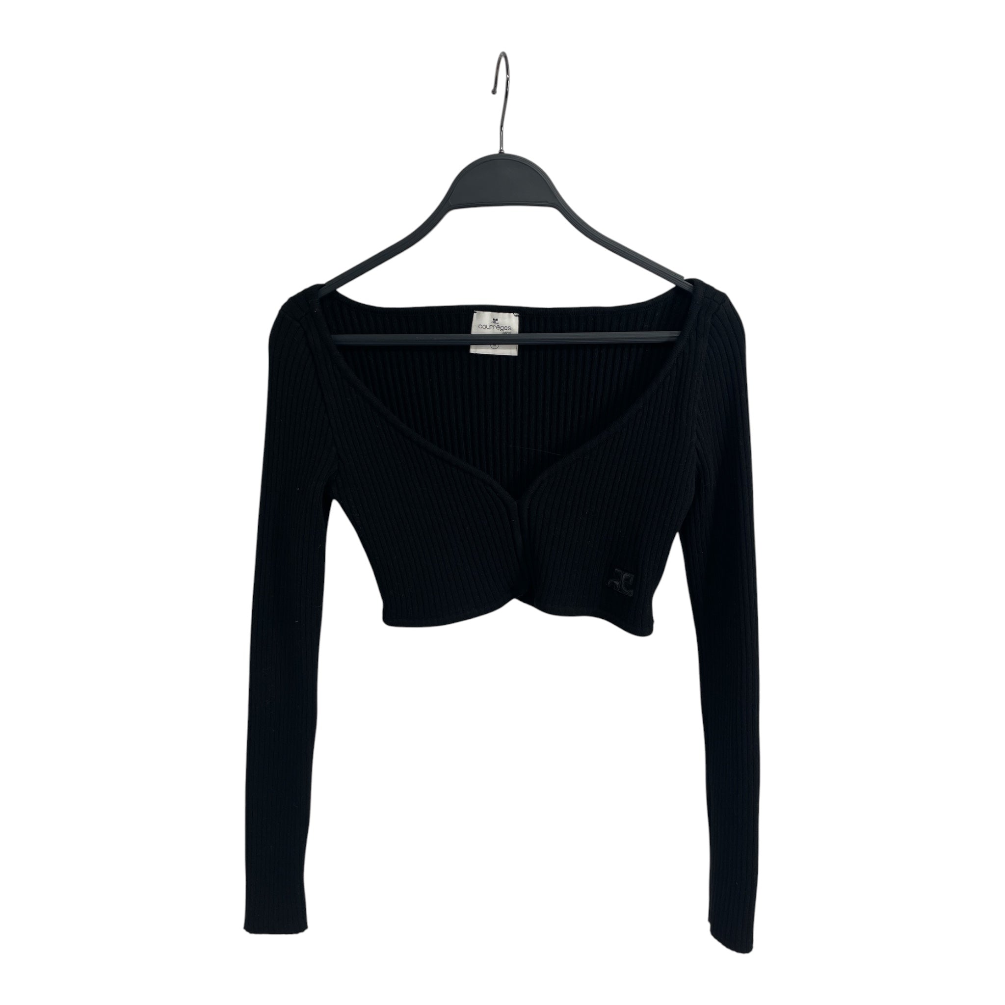 Courreges/Sweater/M/Polyester/BLK/RIBBED V NECK CROPPED KNIT view 1
