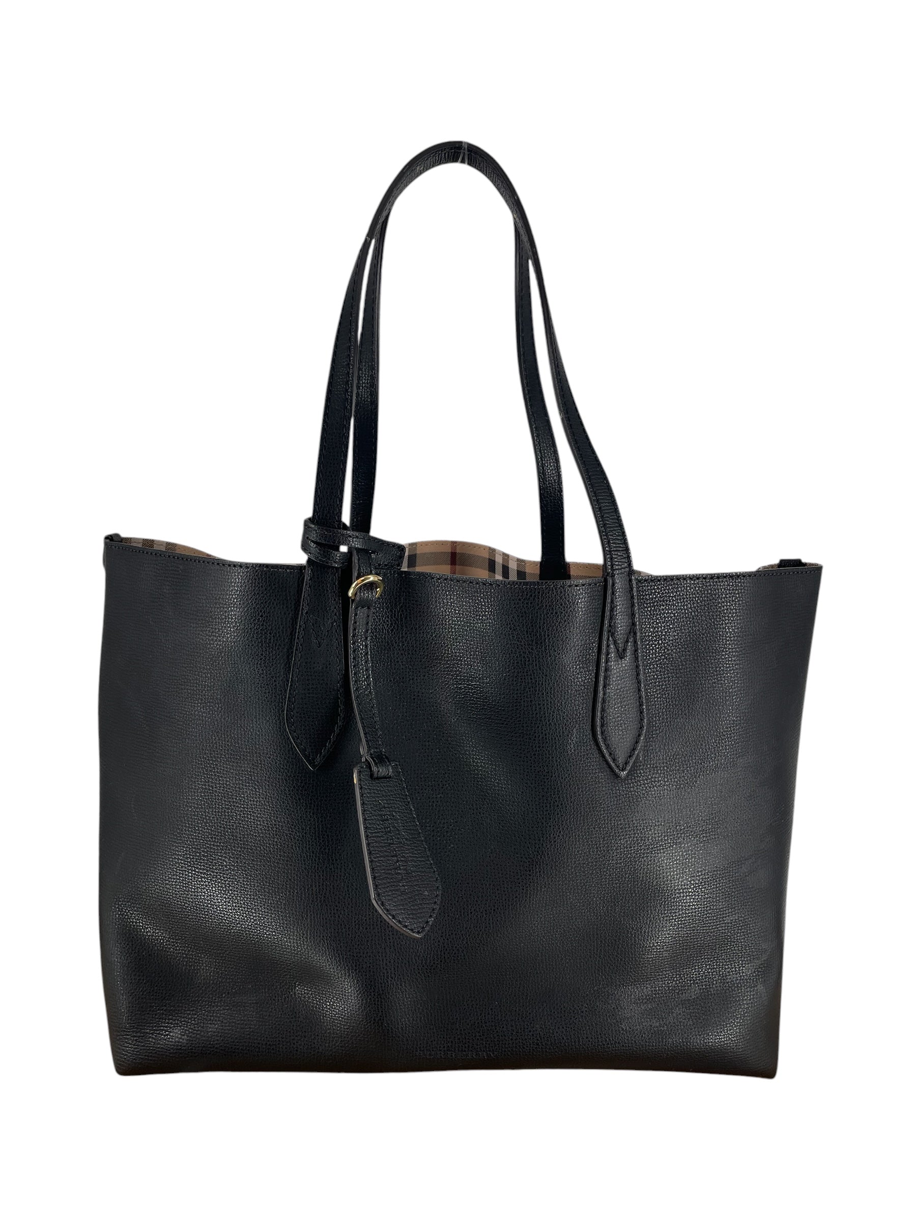 BURBERRY/Tote Bag/Leather/BLK/BLK BURBERRY LEATHER TOTE view 1