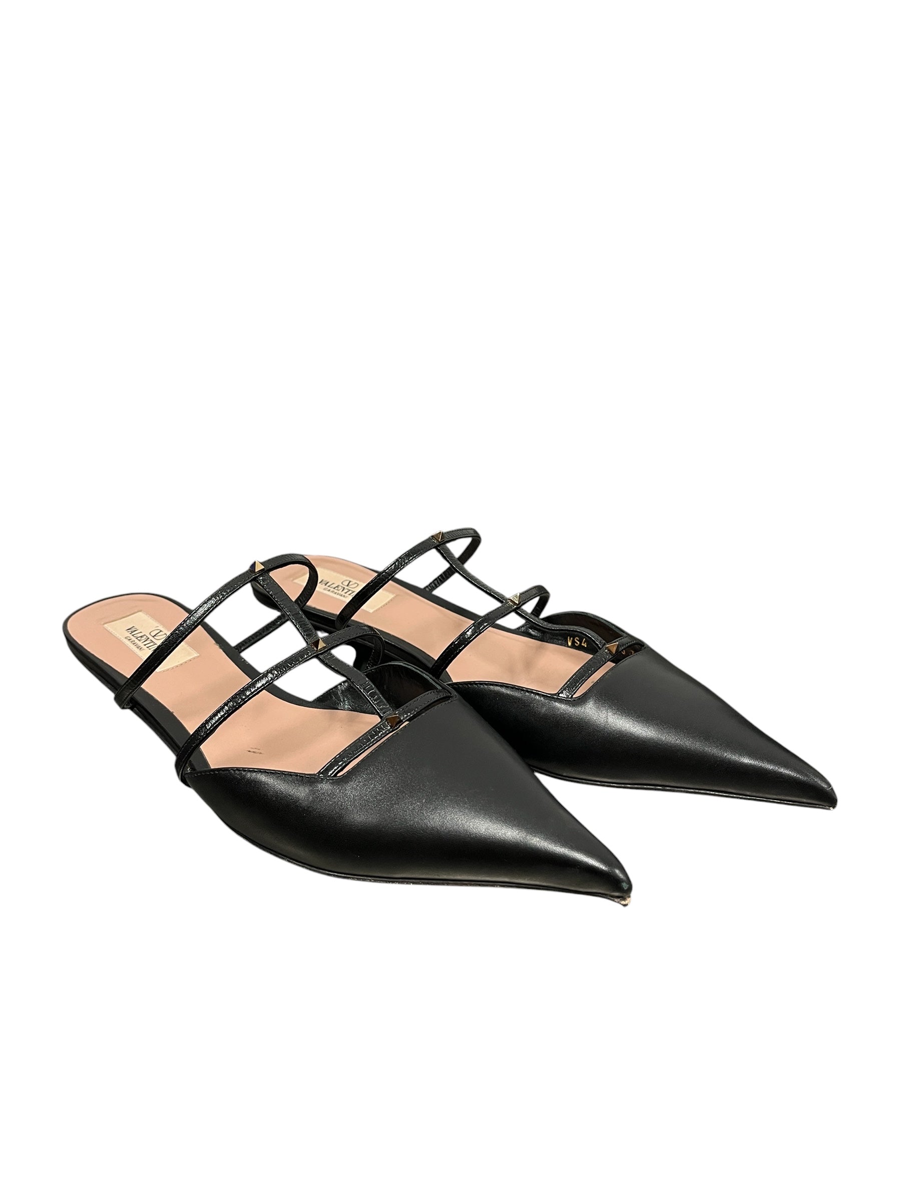VALENTINO GARAVANI/Flat Shoes/EU 39/Leather/BLK/ROCKSTUD LEATHER MULE view 1