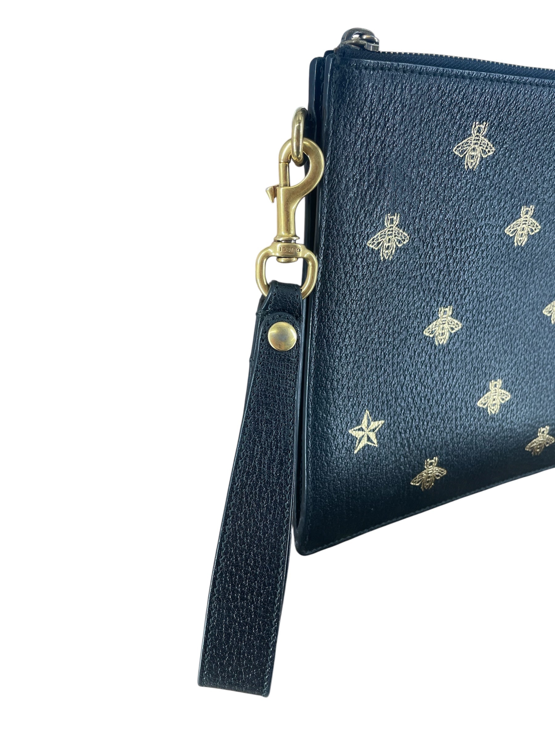 GUCCI/Pouch/All Over Print/Leather/BLK/CALFSKIN BEE STAR ZIP CLUTCH view 4