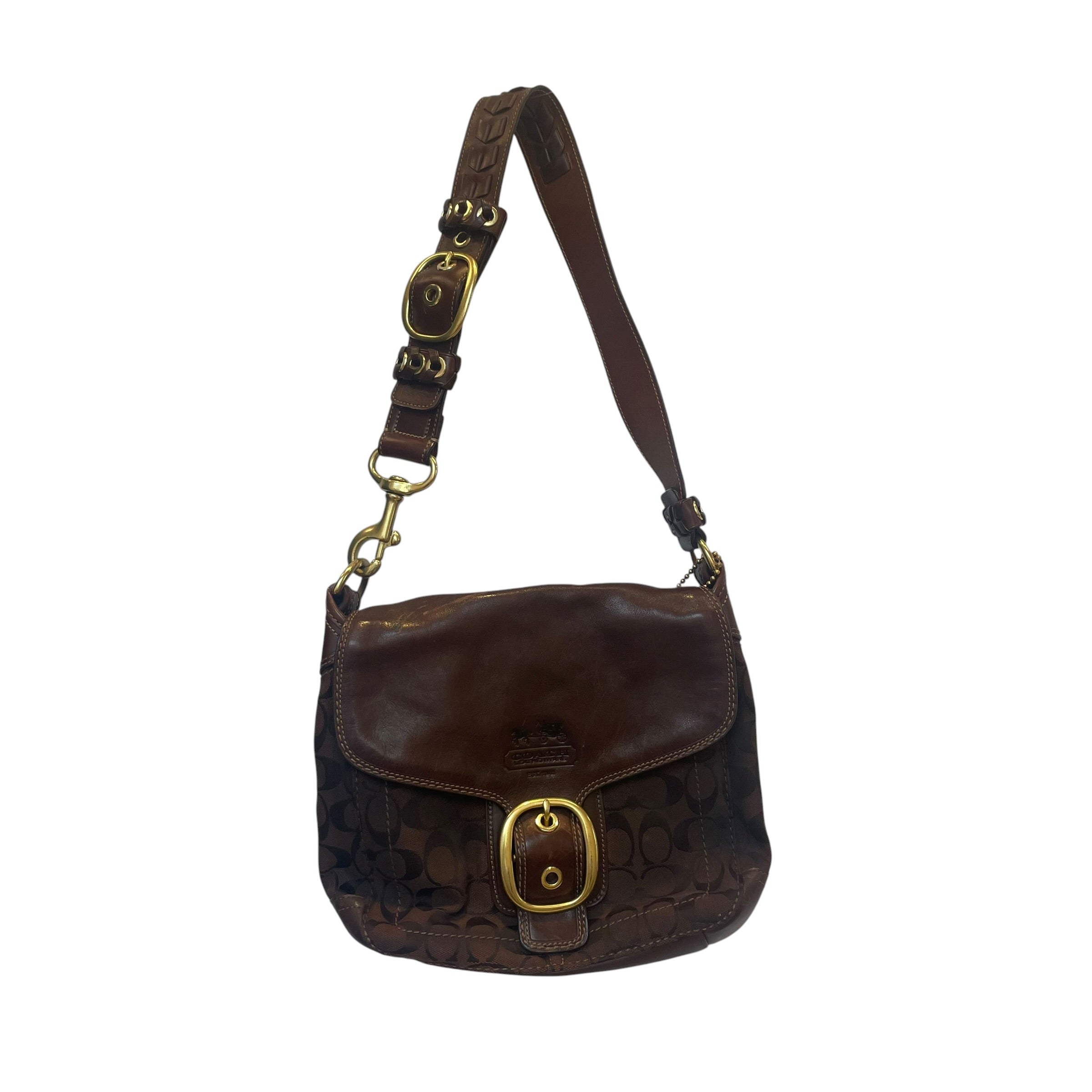 COACH/Bag/Monogram/BRW/vintage/big gld buckle/drk brw view 1