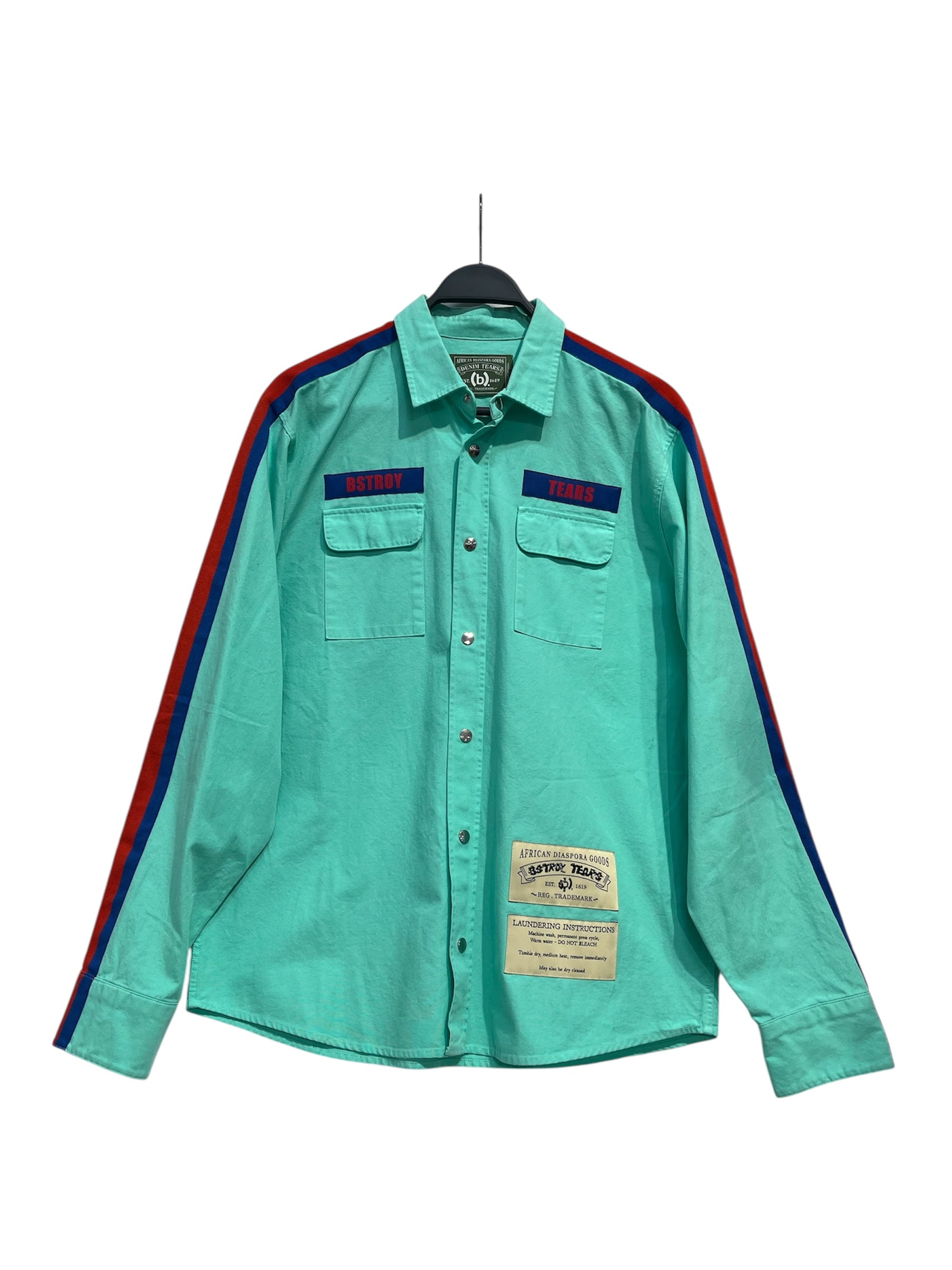 DENIM TEARS/LS Shirt/M/Cotton/GRN/Racing Stripe Down Sleeve view 1