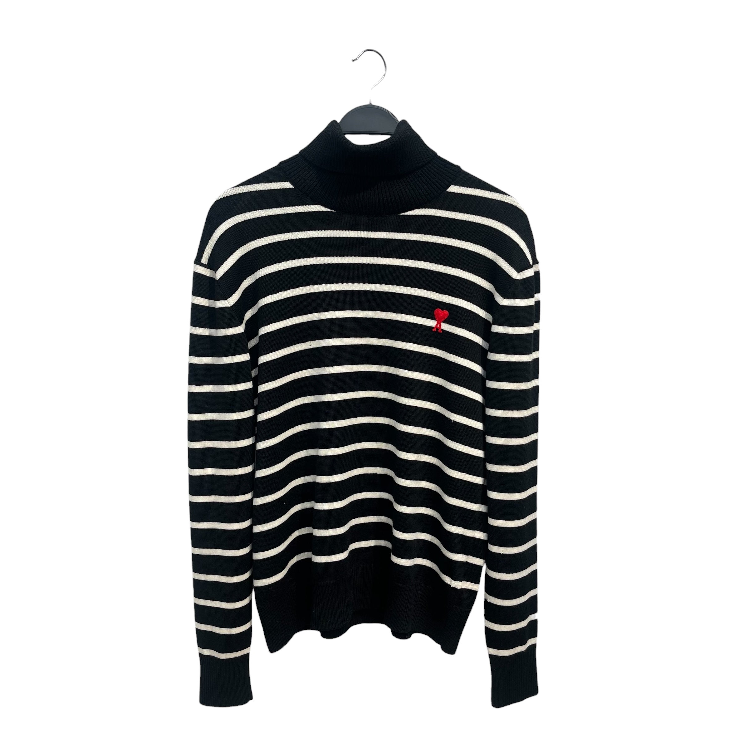 ami alexandre mattiussi/Sweater/L/Stripe/Cotton/BLK/Turtle Neck/SMALL LOGO ON HRT view 1