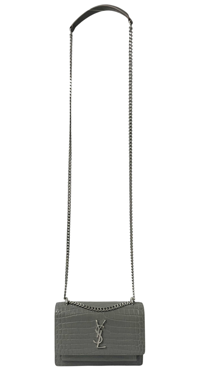 YVES SAINT LAURENT/Bag/Cotton/GRY/crocadile , silver chain