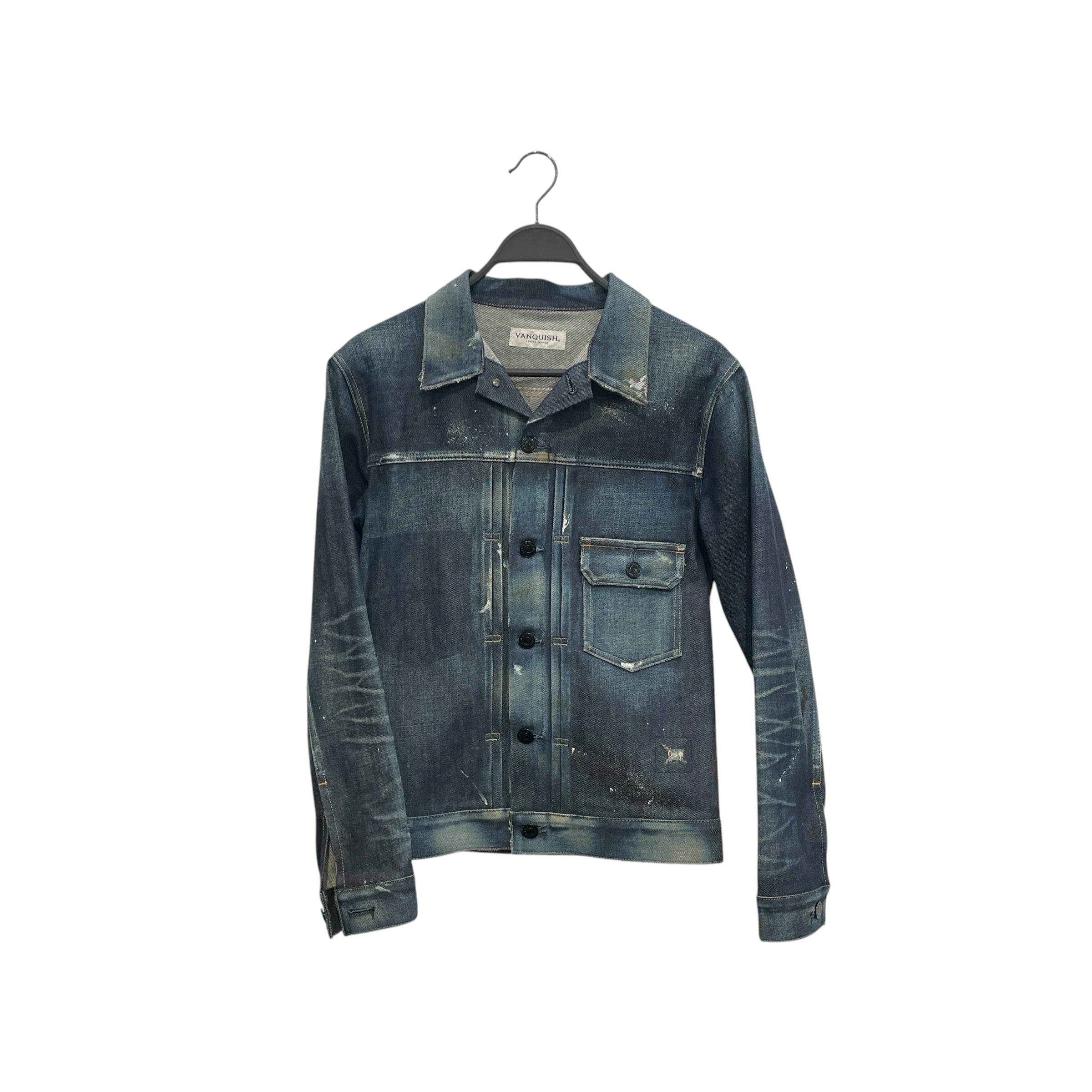 VANQUISH/Denim Jkt/L/Cotton/IDG/DISTRESSED PAINT STAINED JKT view 1