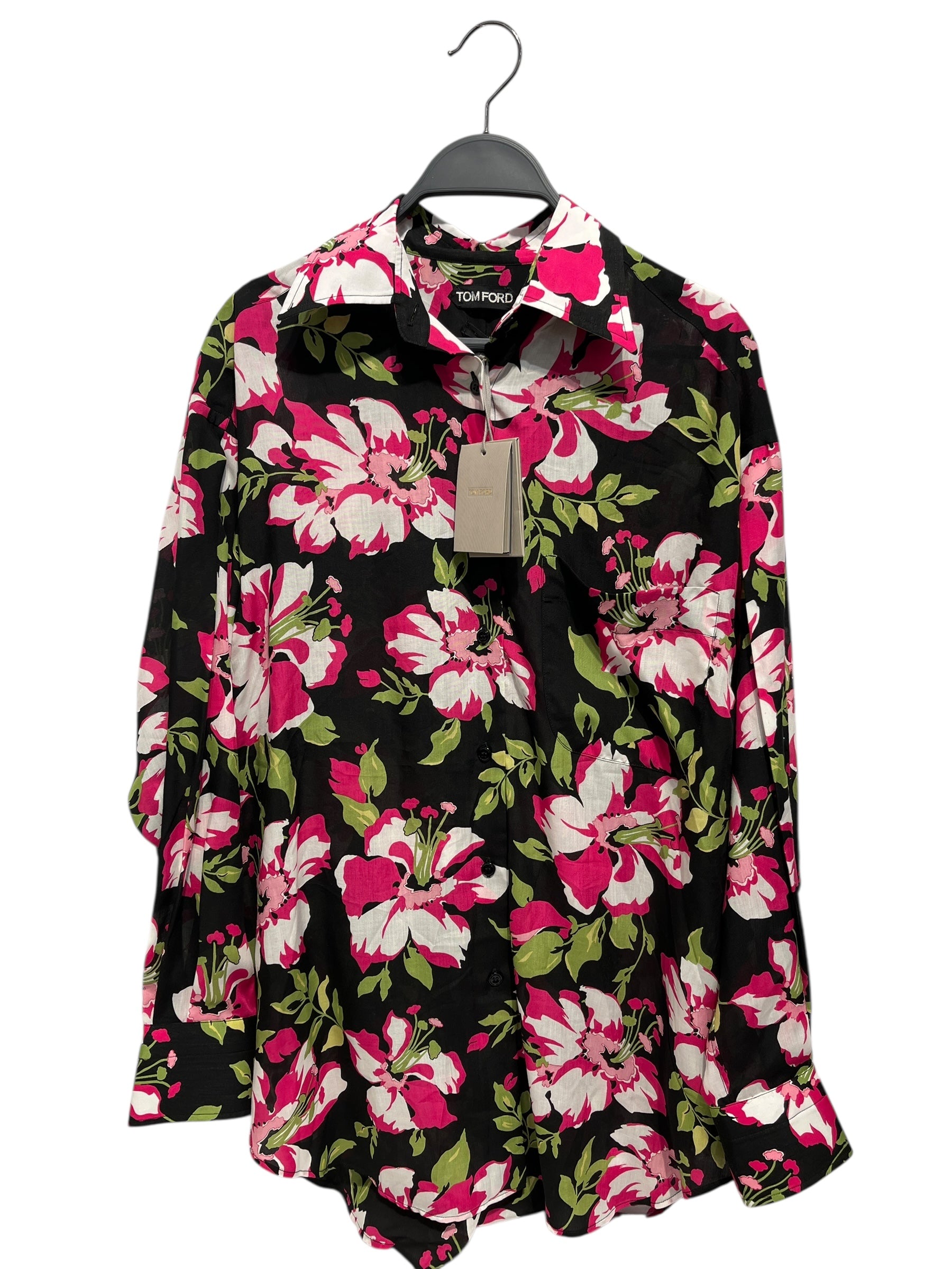 TOM FORD/Hawaiian Shirt/S/Silk/BLK/All Over Print/FLORAL PNK GRN view 1
