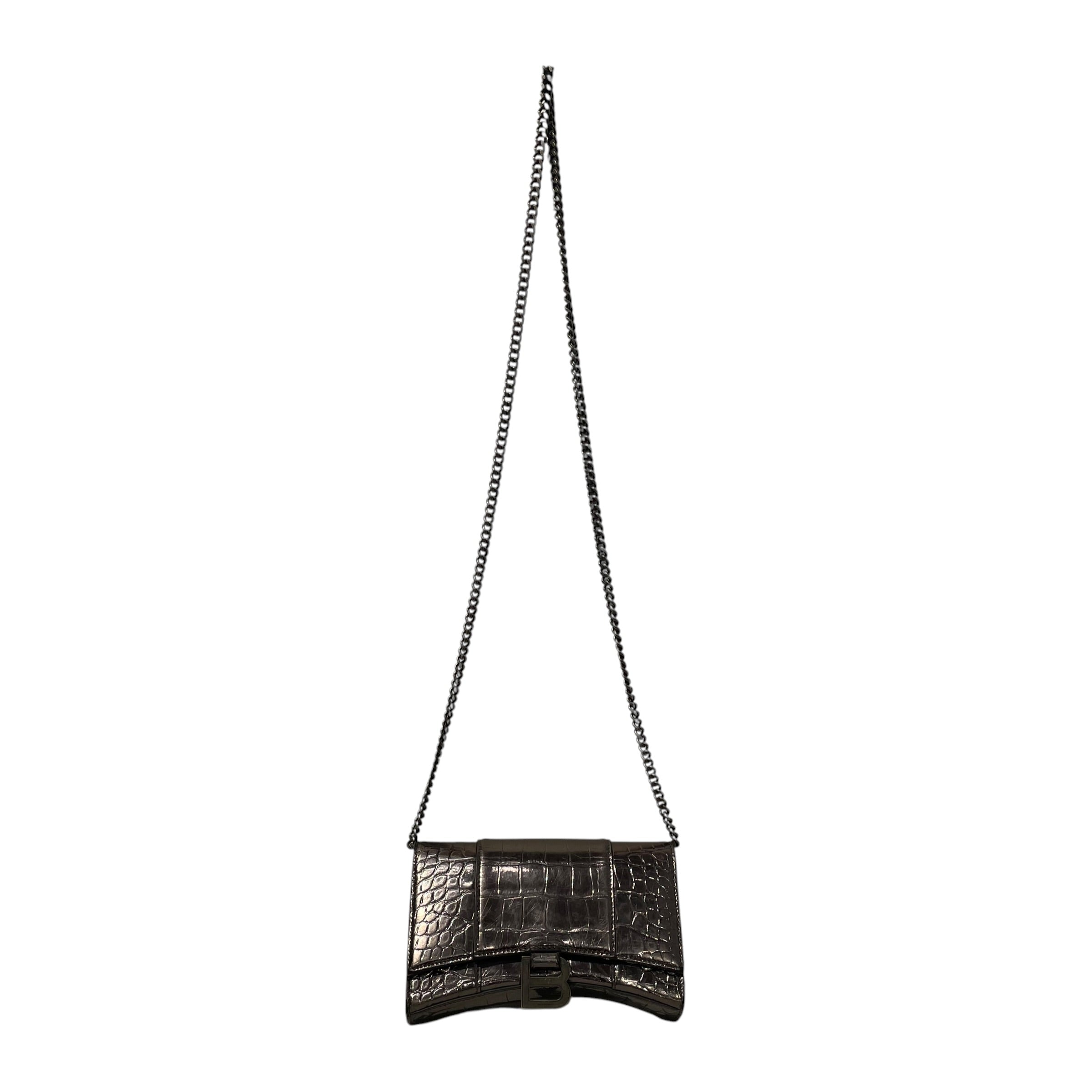 BALENCIAGA/Cross Body Bag/Leather/SLV/hourglass cross body view 1