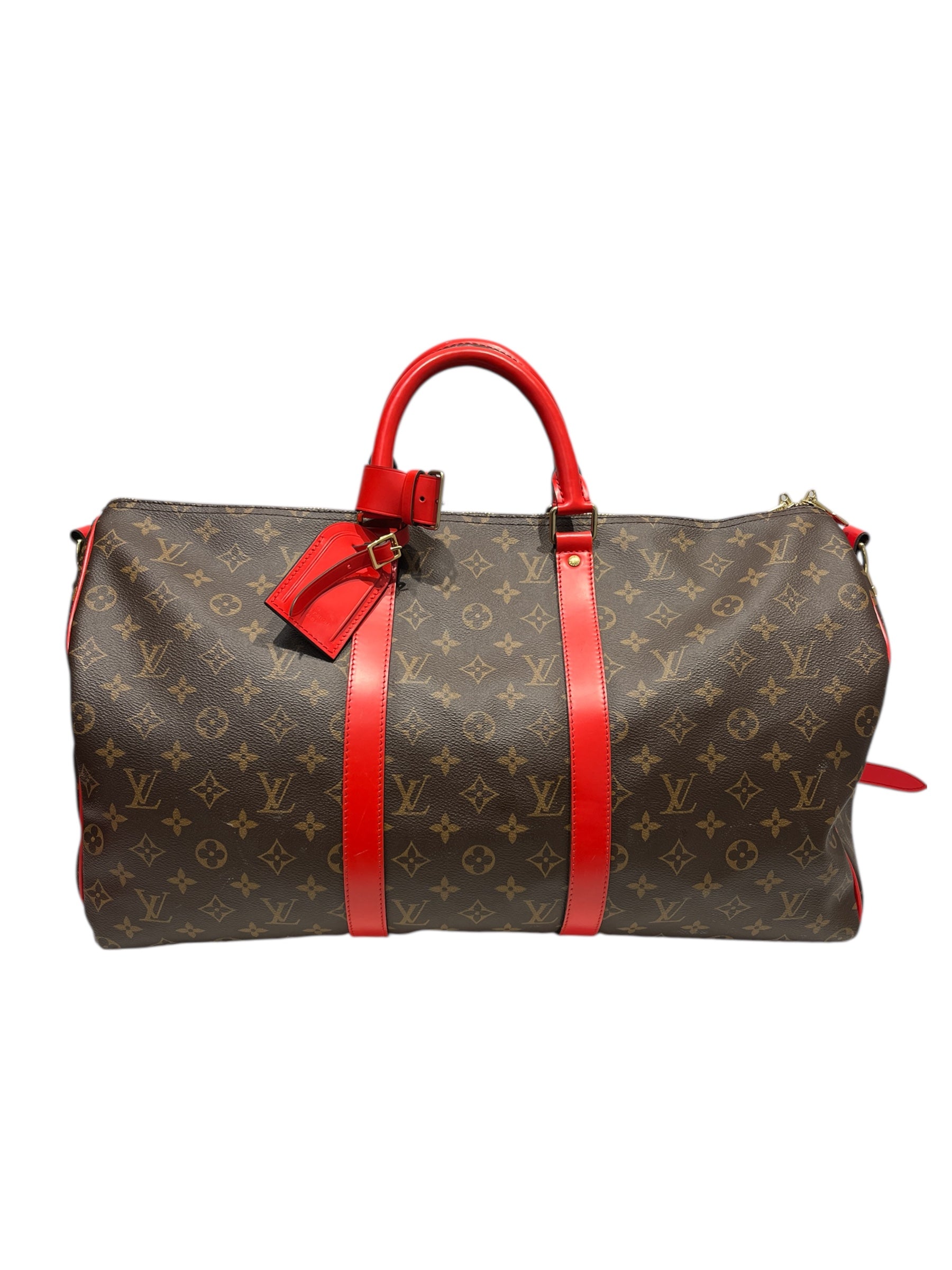 LOUIS VUITTON/Luggage/Monogram/Leather/RED/BRWN MONO , RED STRAPS view 1
