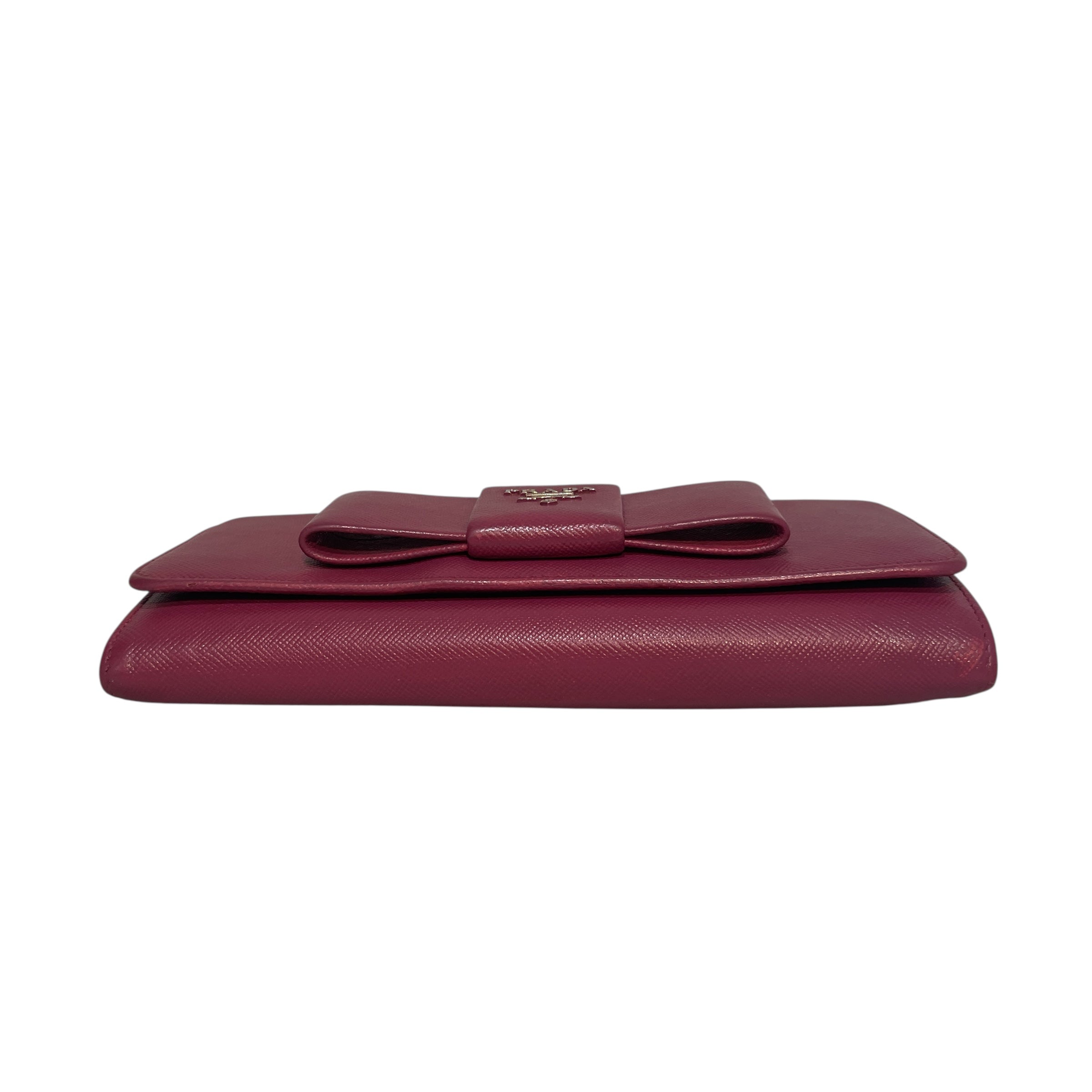 PRADA/Long Wallet/Leather/PNK/Pink Saffiano Ribbon Bow Snap view 3