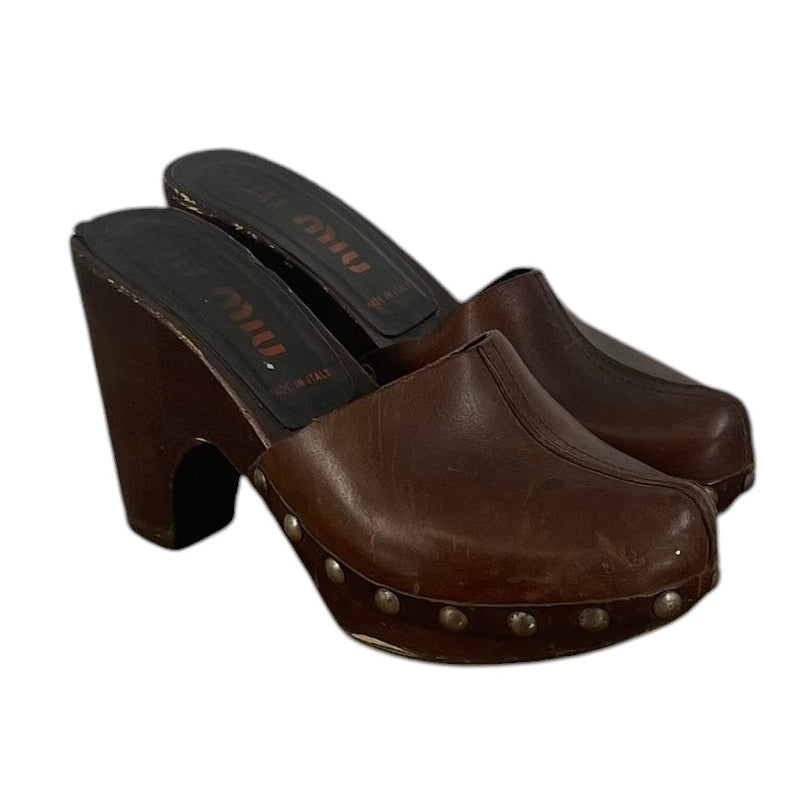 MIU MIU/Shoes/US 6/Leather/BRW/WOODEN CLOGS view 1