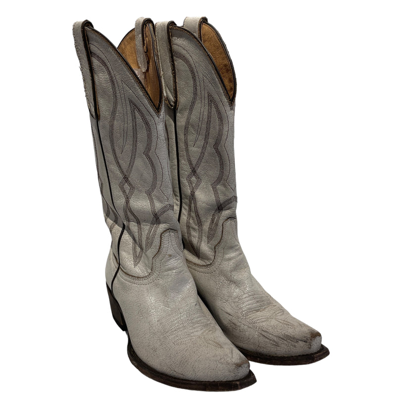 Vintage/Western Boots/US 6.5/Leather/WHT/