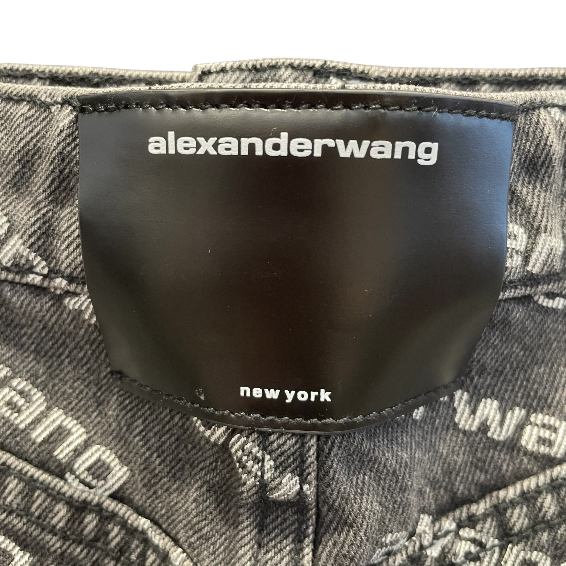 Alexander Wang/Shorts/24/All Over Print/Denim/GRY/Bite, Frayed Hem, Logo Patch view 5