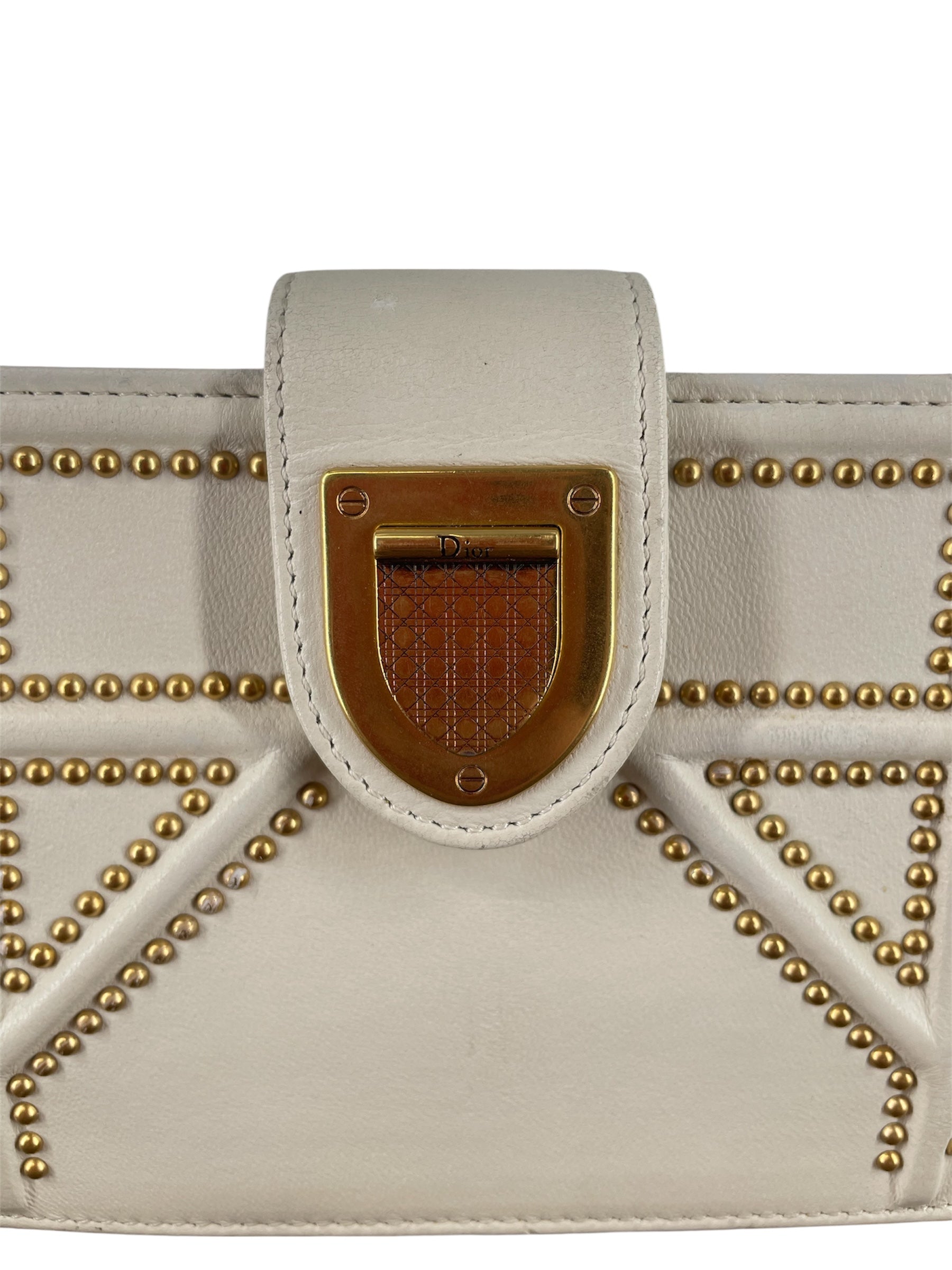Christian Dior/Cross Body Bag/Leather/WHT/GOLD STUDS CROSSBODY view 4