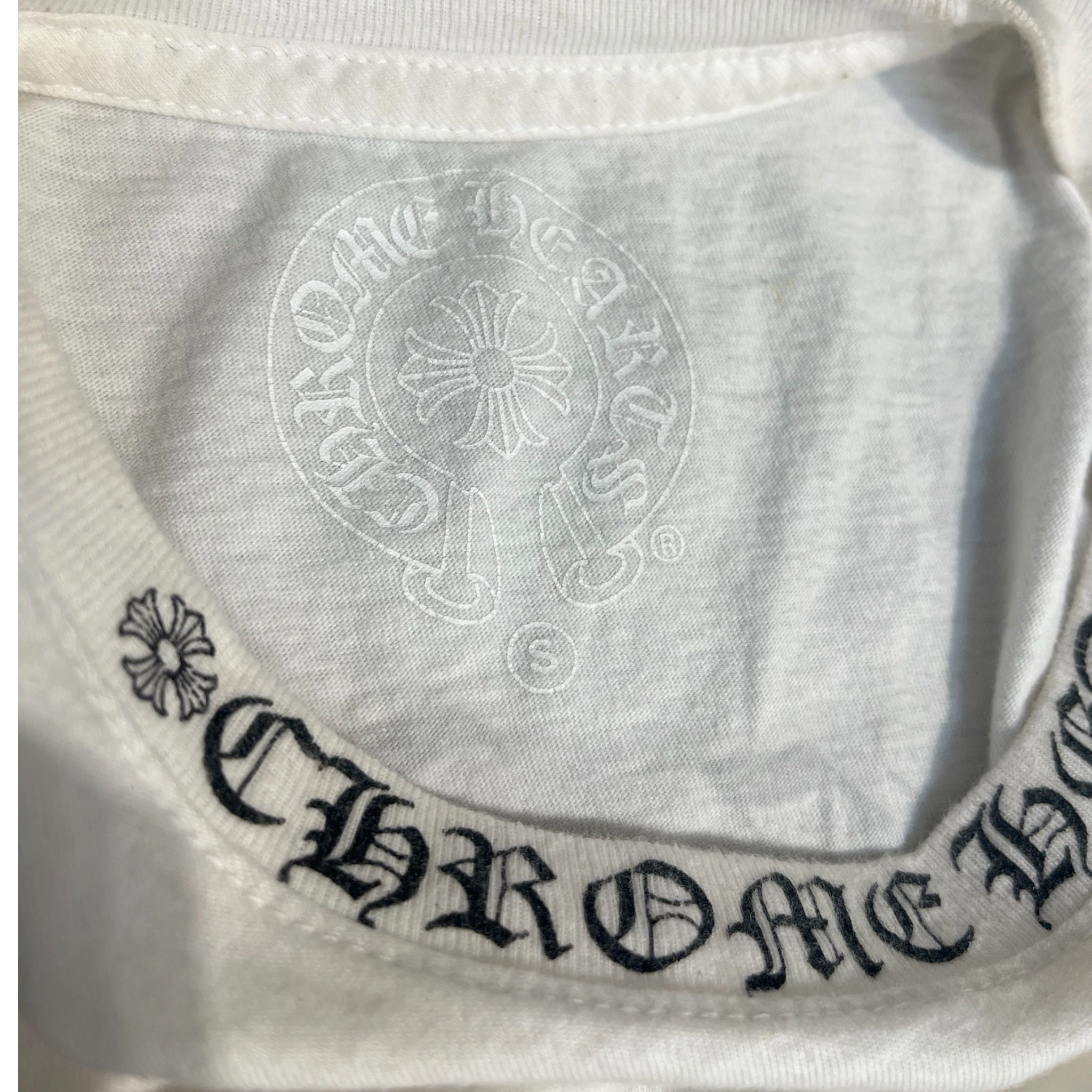 CHROME HEARTS/T-Shirt/S/Cotton/WHT/neck logo view 3