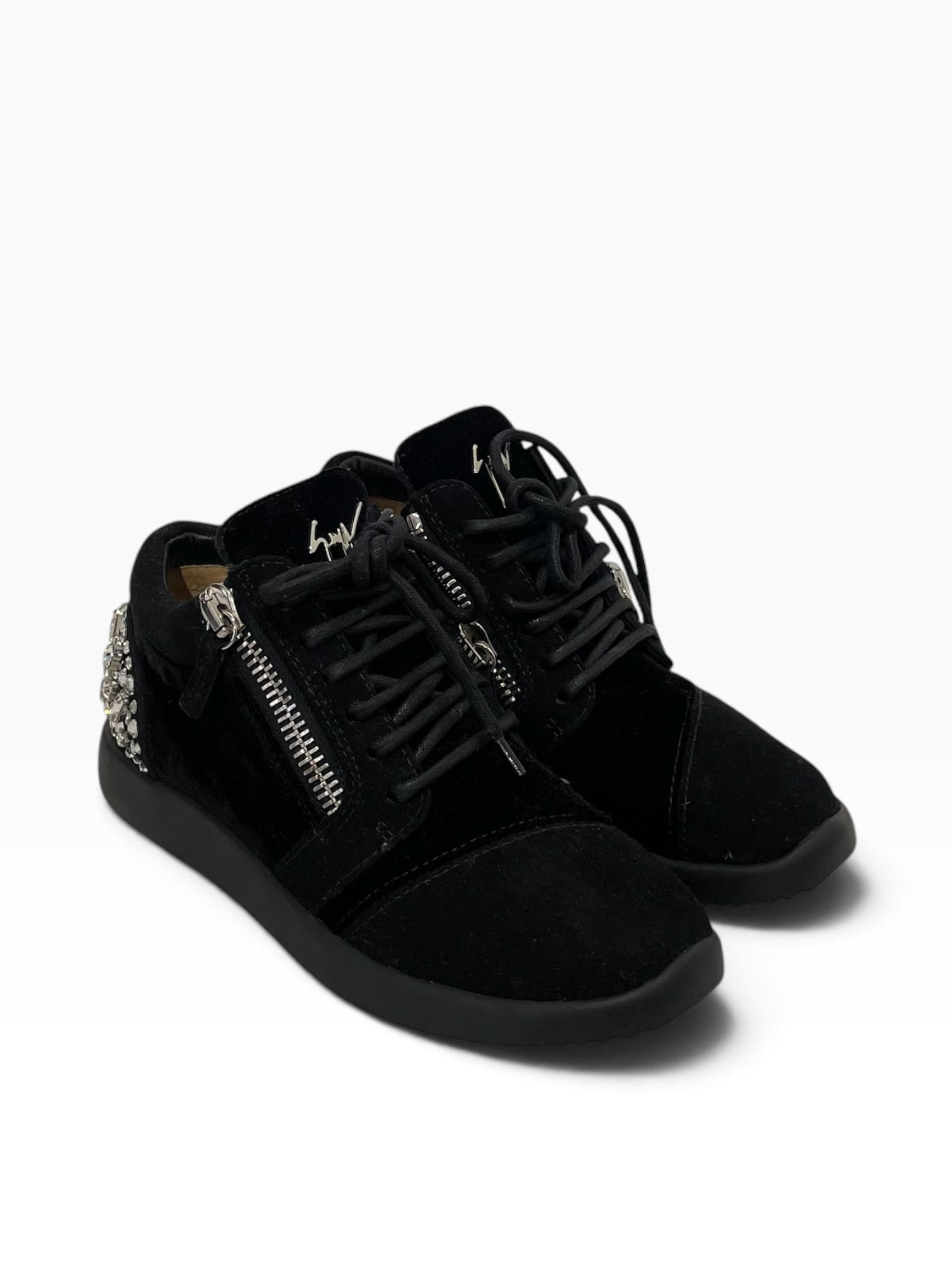 Giuseppe Zanotti/Low-Sneakers/US 6/Suede/BLK/Crystal Embellished Double Zip view 1