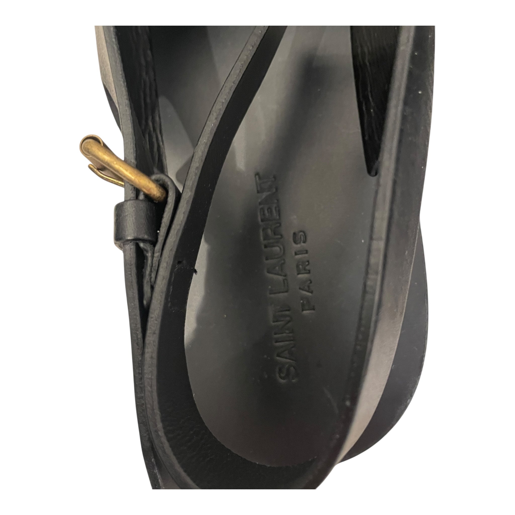 SAINT LAURENT/Sandals/EU 45/Leather/BLK/WOOD SOLE LEATHER STRAP view 5