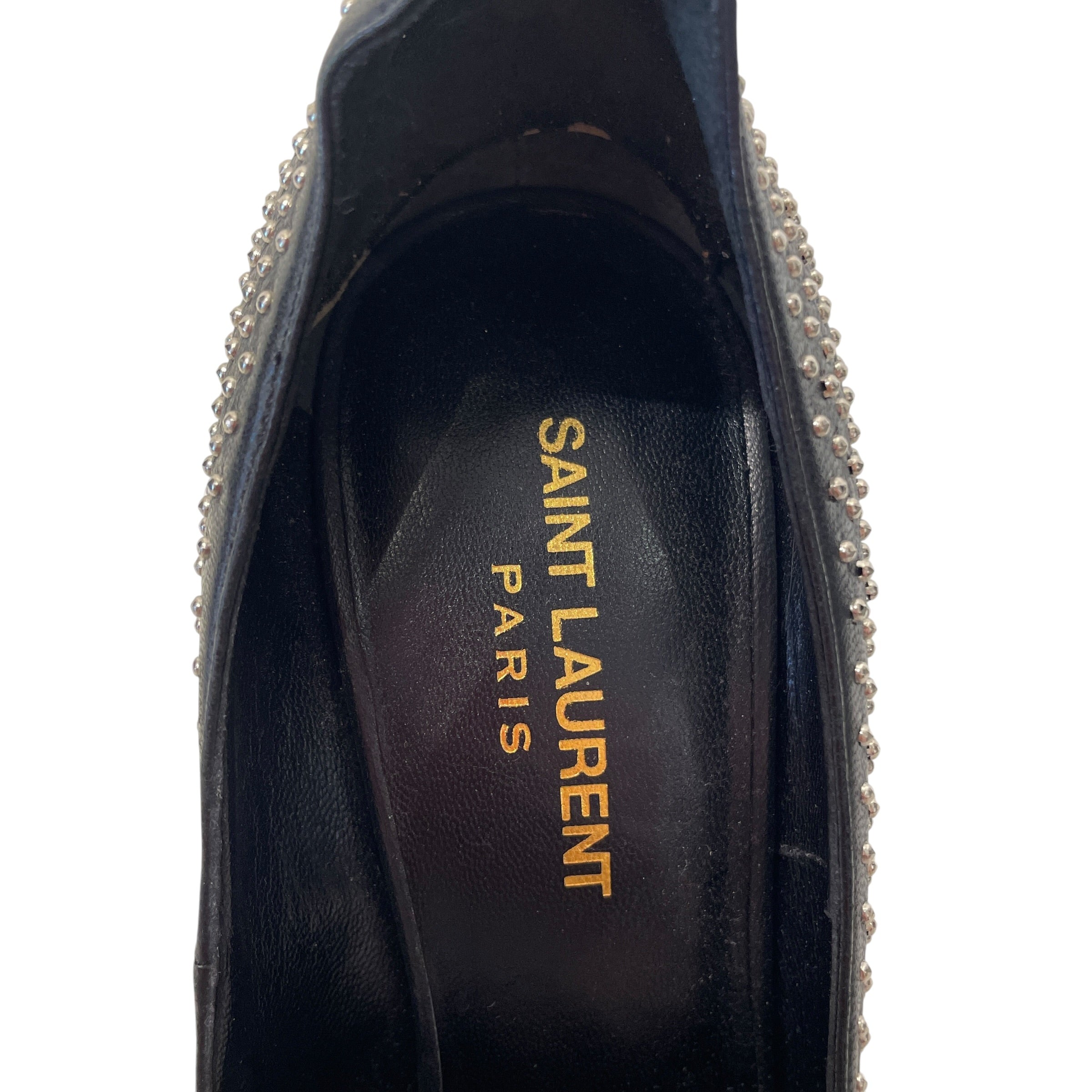 SAINT LAURENT/Heels/EU 38.5/Leather/BLK/STUDDED view 3