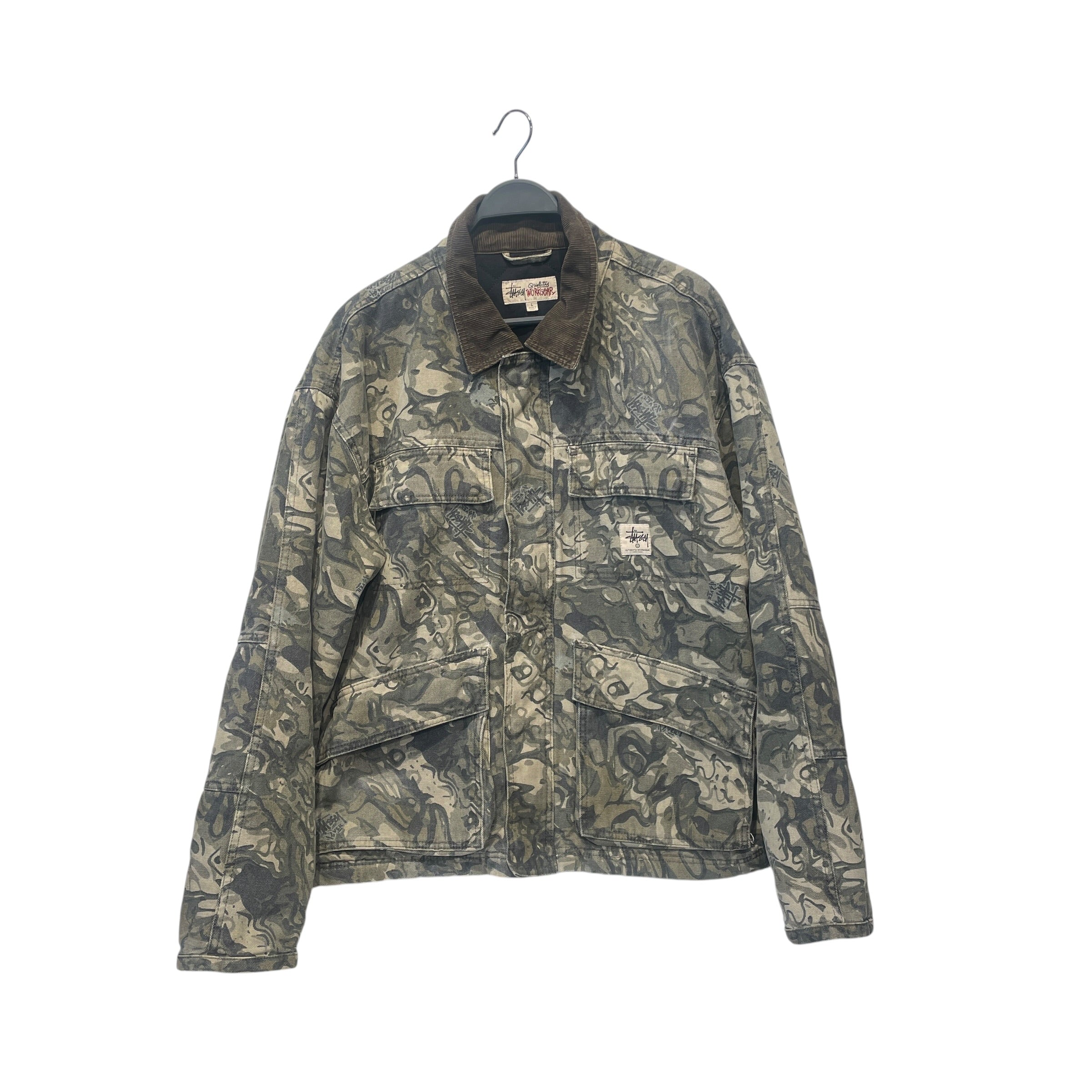 STUSSY/Jacket/L/Cotton/GRN/Camouflage/WORKGEAR/BROWN COLLAR view 1