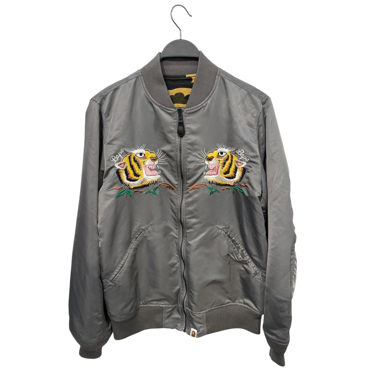 A BATHING APE/Flight Jkt/Nylon/GRY/Graphic/Embroidered Tiger view 1
