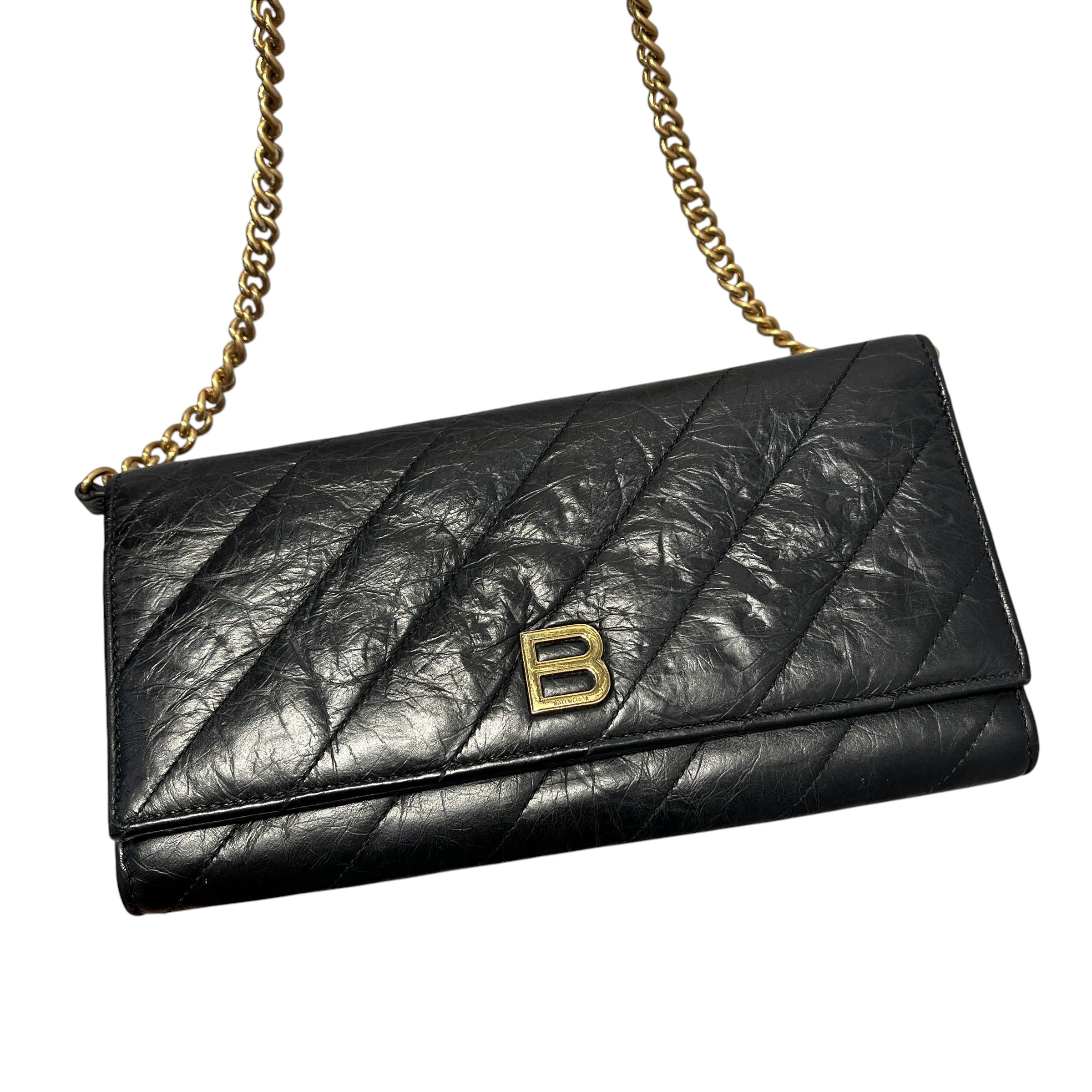 BALENCIAGA/Cross Body Bag/Leather/BLK/crush wallet on chain view 19