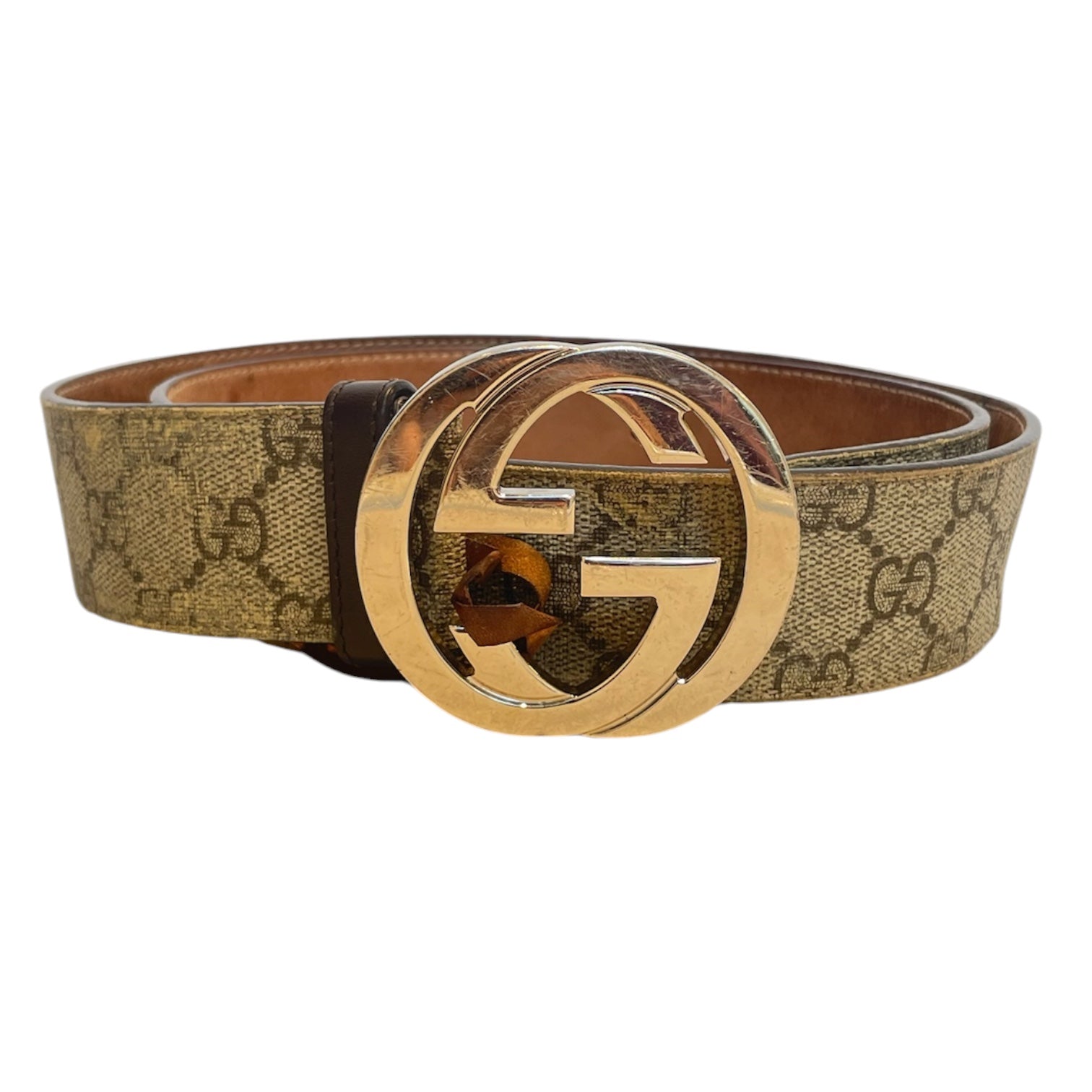 GUCCI/Belt/Monogram/Leather/KHK/M's/brwn insidfe leather/#411924 view 1