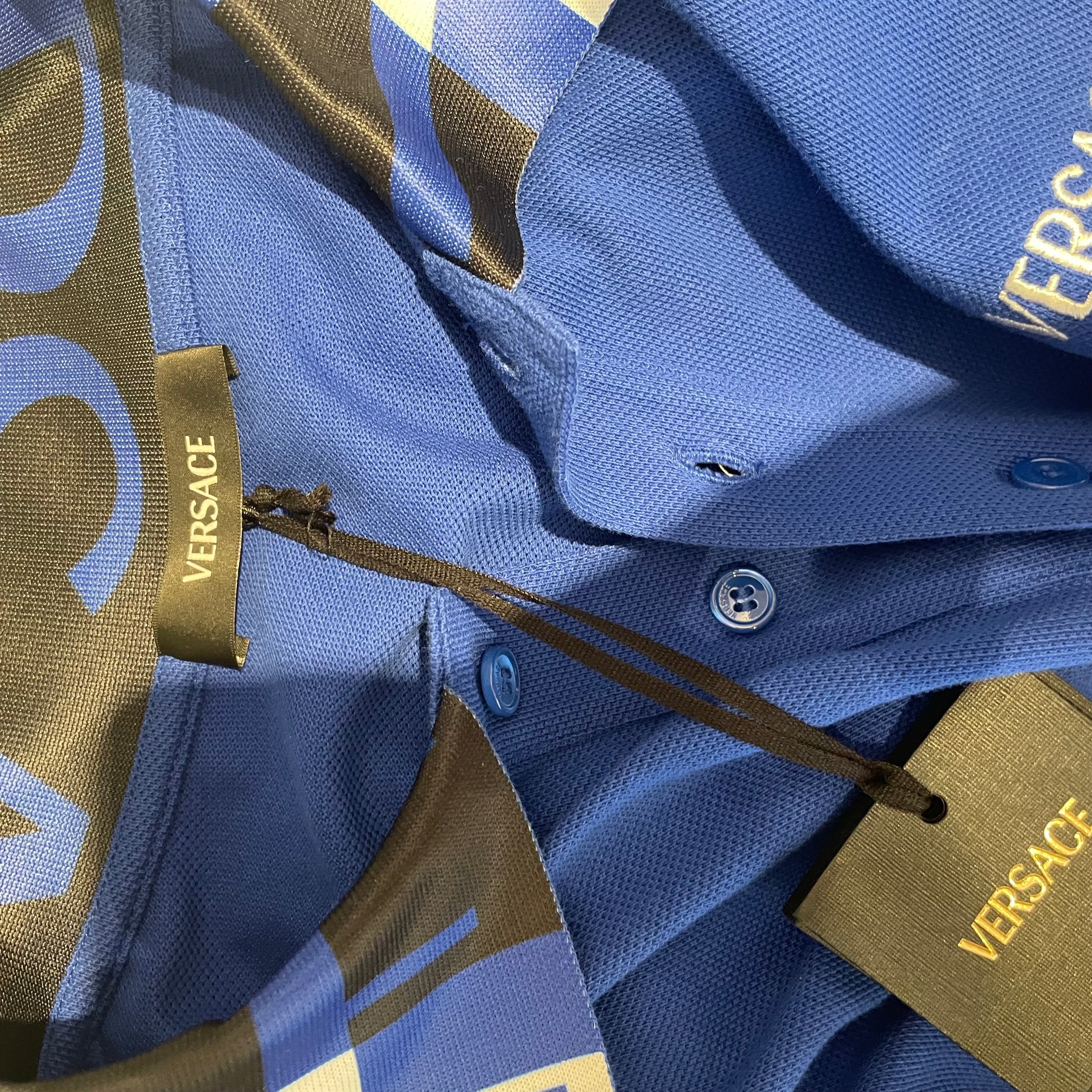 VERSACE/T-Shirt/L/Cotton/BLU/Logo Embroidery view 3