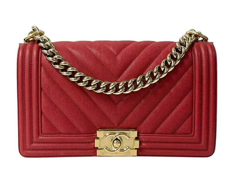 CHANEL/Hand Bag/Leather/RED/CHEVRON 30383448