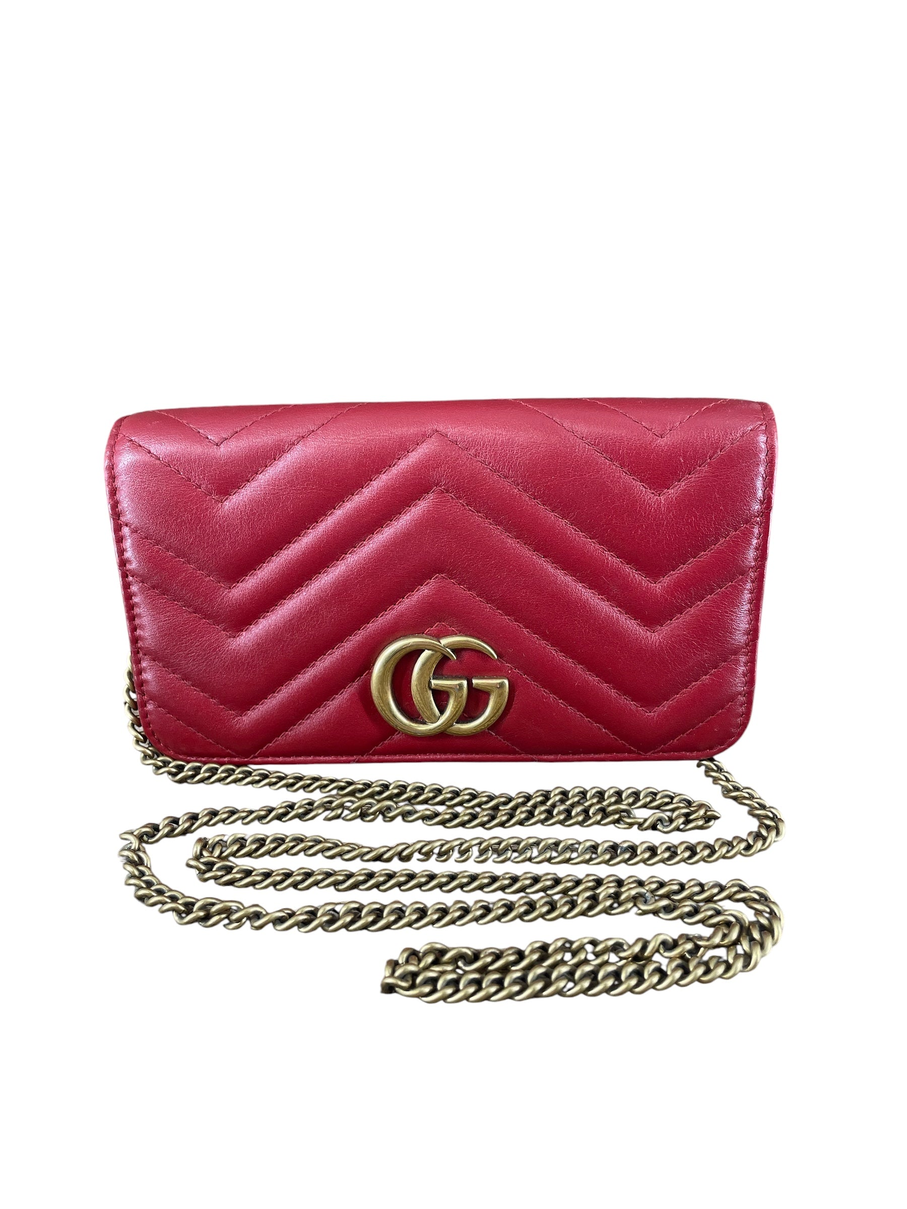 GUCCI/Cross Body Bag/Leather/RED/GG MARMONT WALLET ON CHAIN view 1