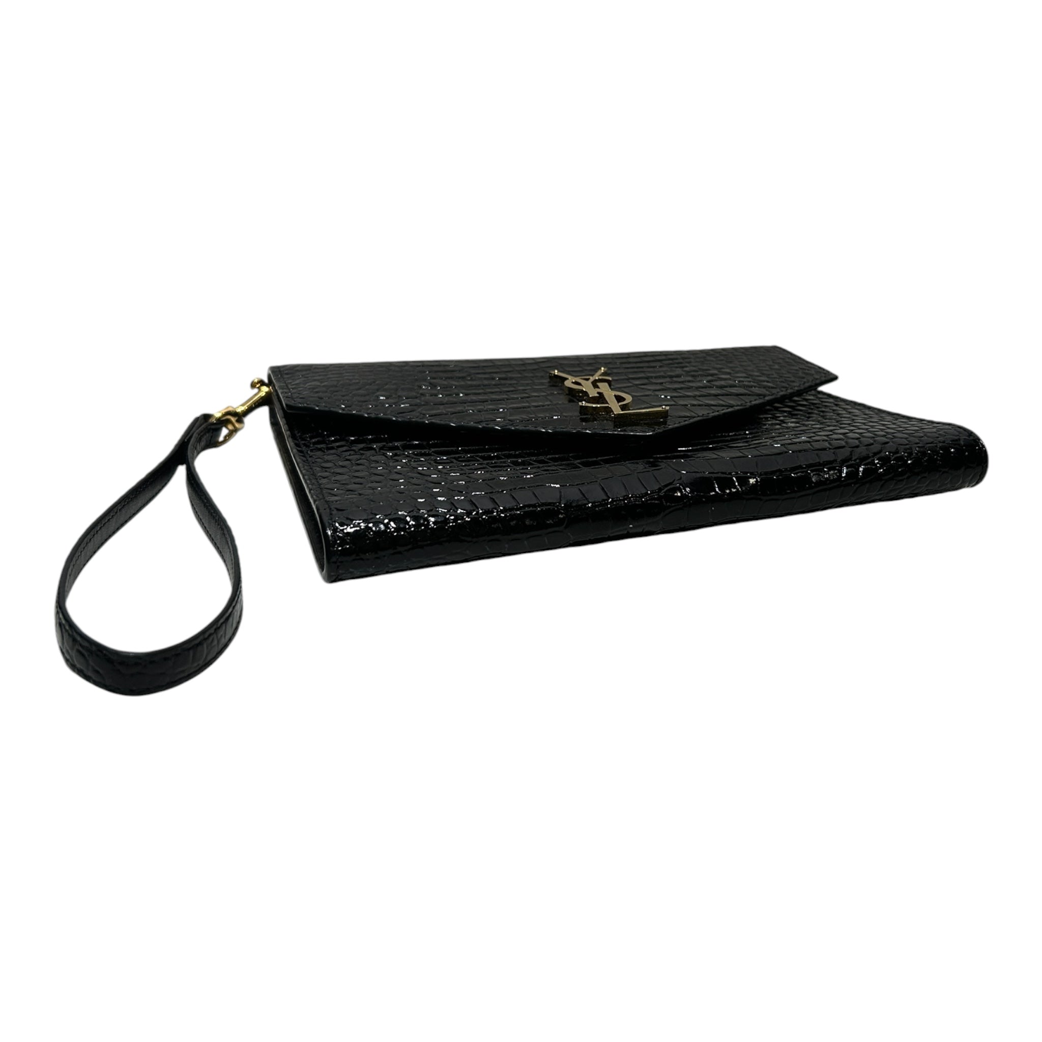 YVES SAINT LAURENT/Clutch Bag/Animal Pattern/Leather/BLK/CROC EMBOSSED POUCH view 6