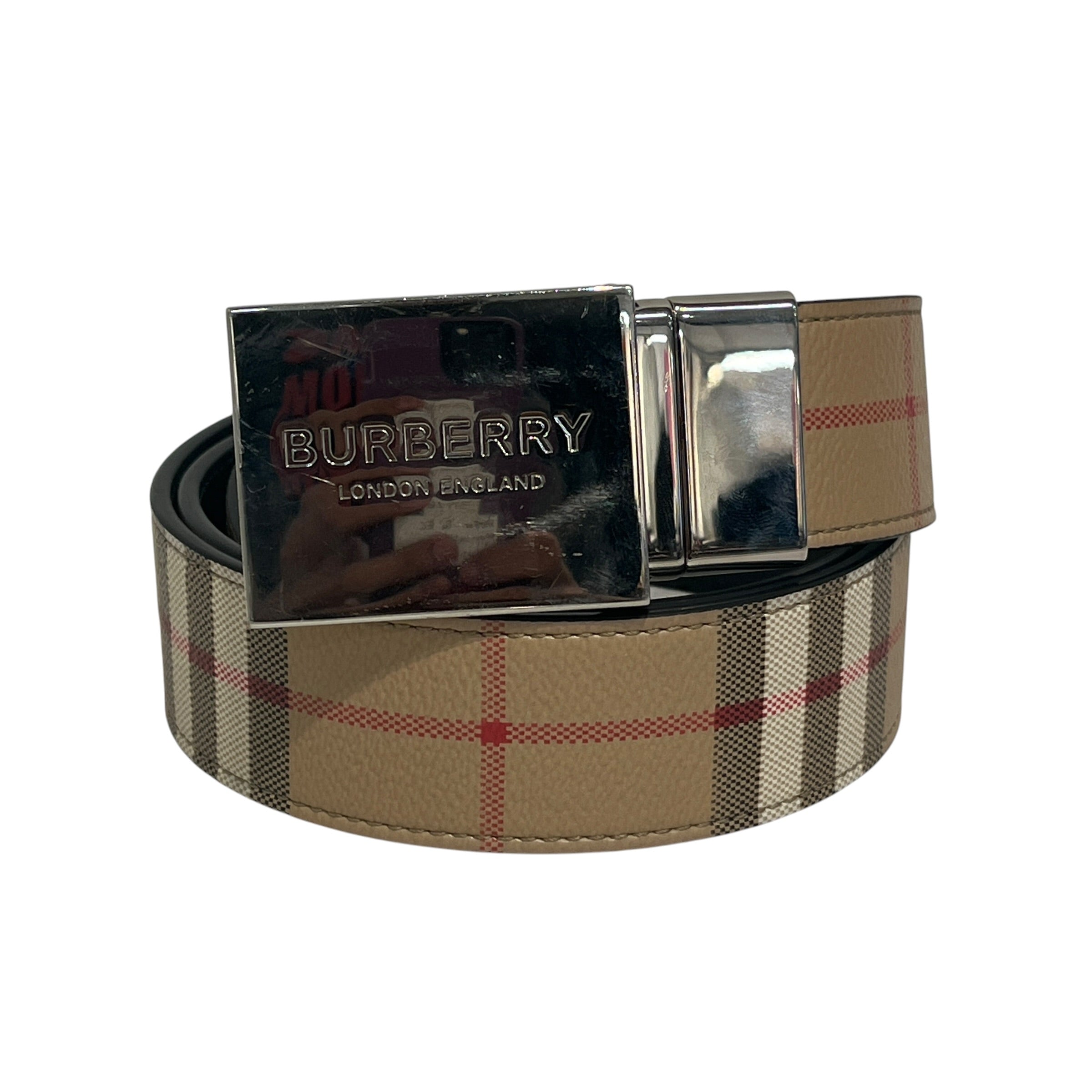 BURBERRY LONDON/Belt/Gingham Check/Leather/BEG/M's/reversible belts view 1